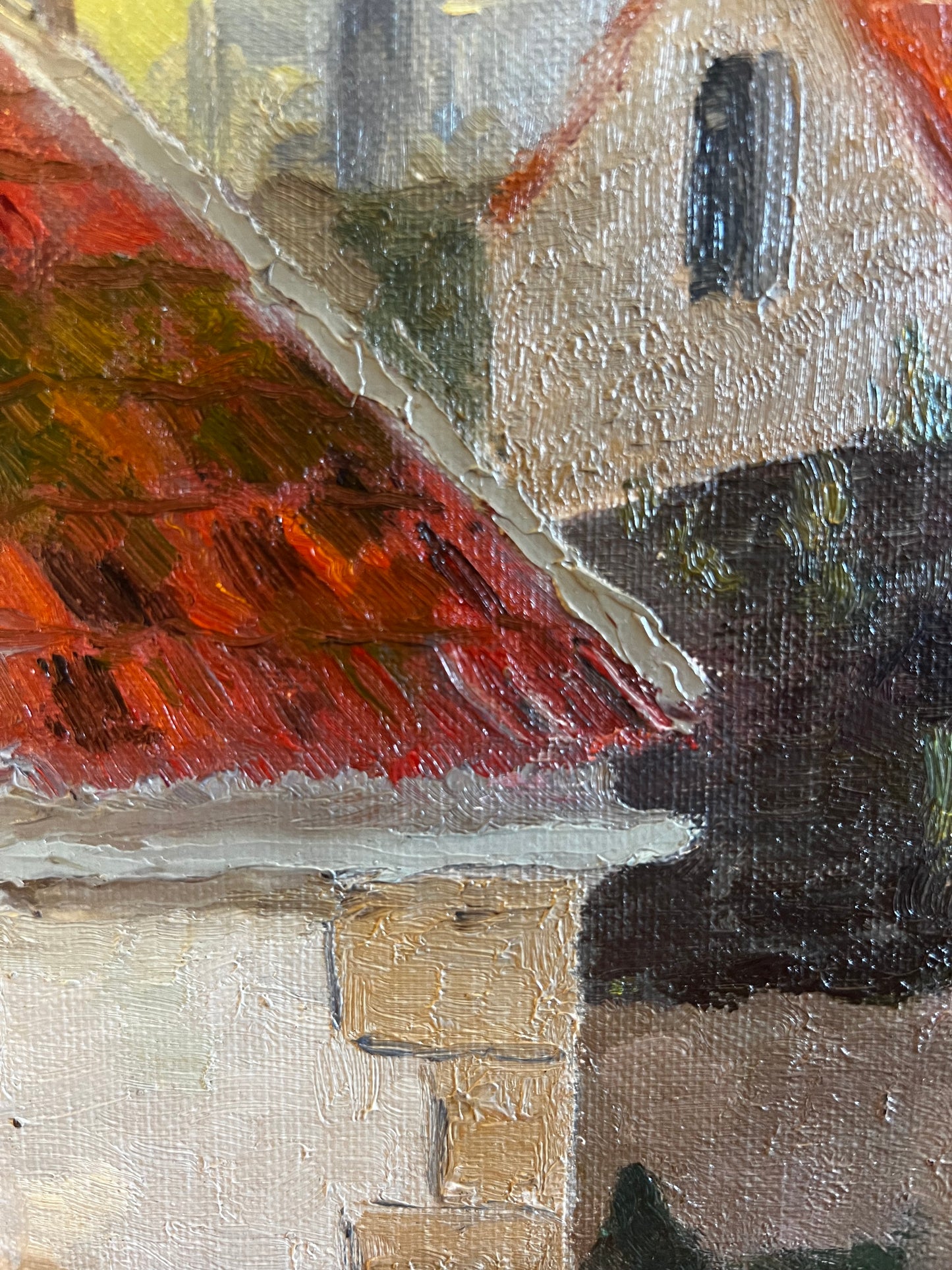 Vintage French Oil on Board Painting ‘ Roof Tops ‘