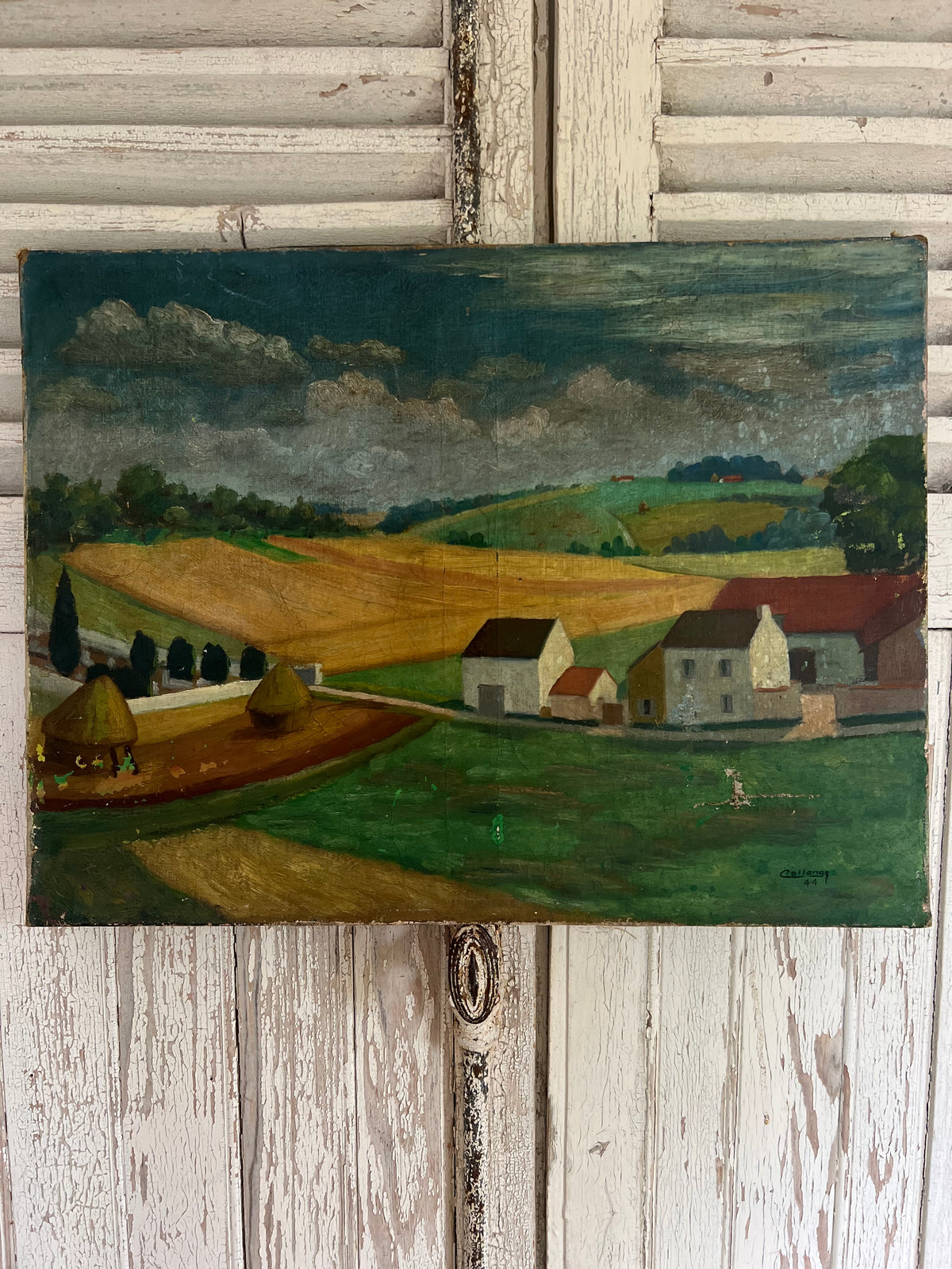 Vintage French Oil on Canvas Painting 1944
