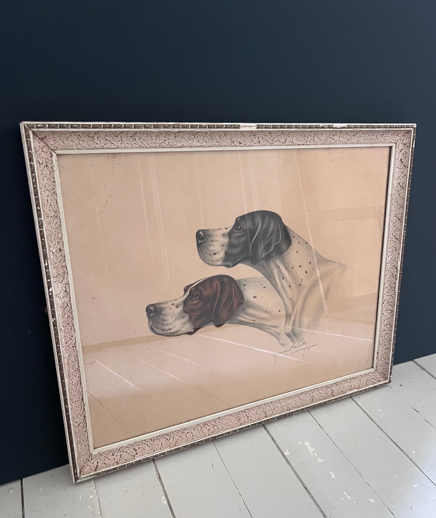 Stunning French Study of Two Pointer Dogs dated 1958