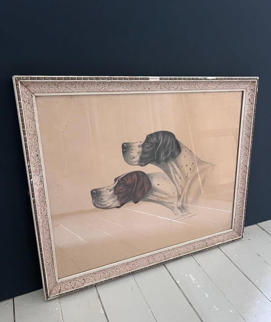 Stunning French Study of Two Pointer Dogs dated 1958