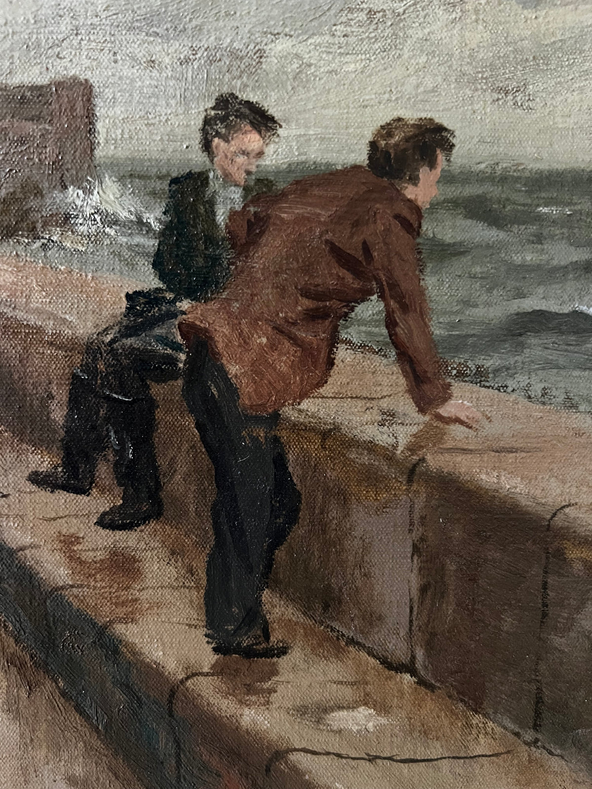 Large British Oil on Canvas Painting ‘Windy Seaside’