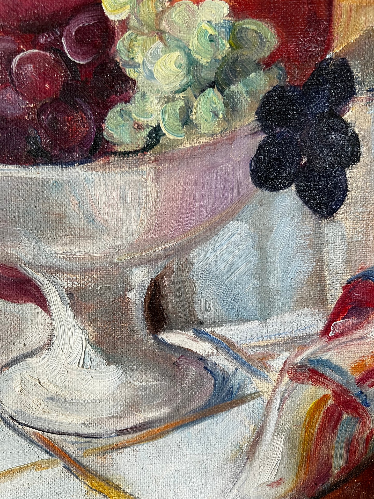 French Mid Century Still Life Oil Painting on Canvas by J Mathieu dated 1963