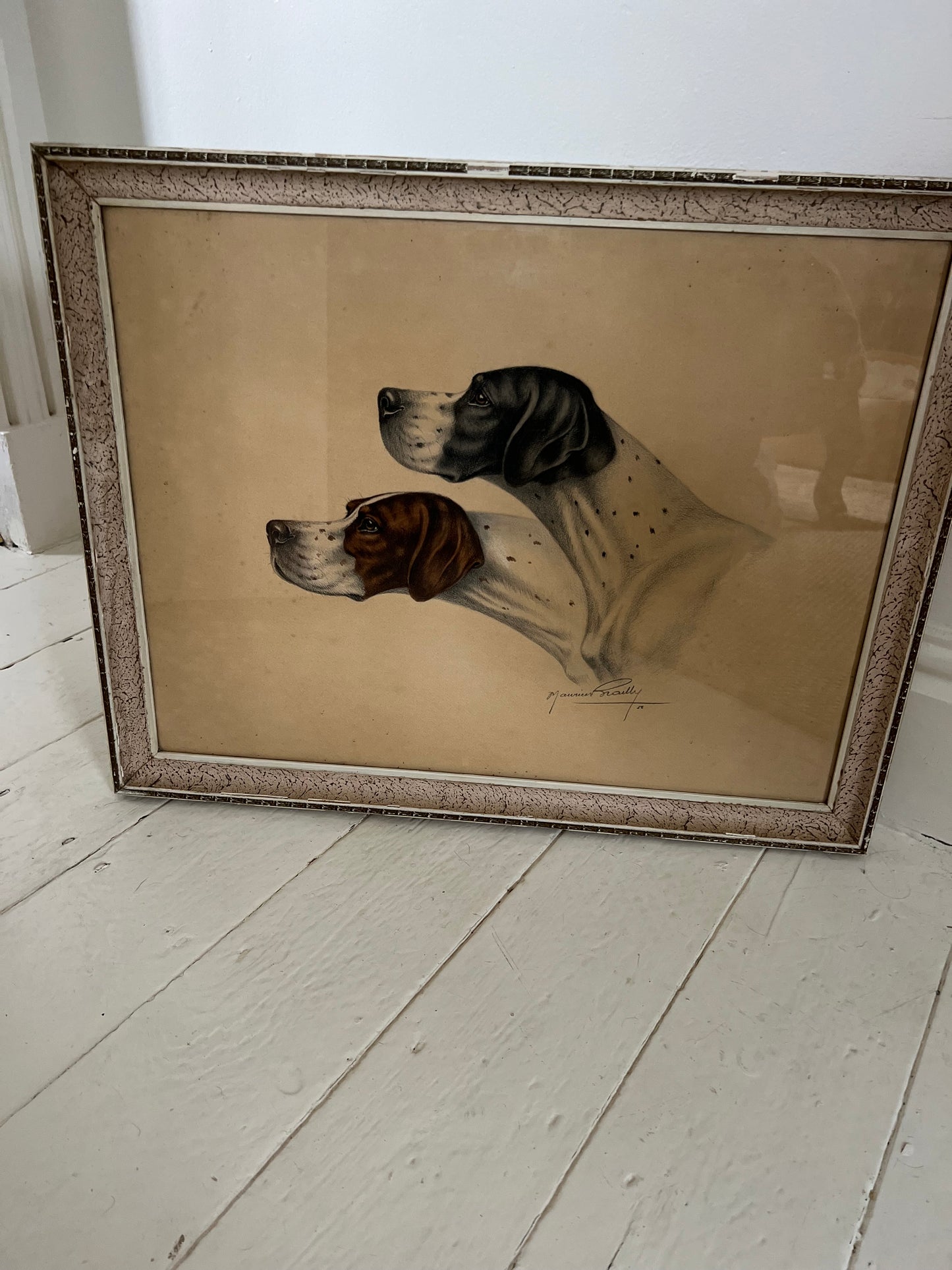 Stunning French Study of Two Pointer Dogs dated 1958