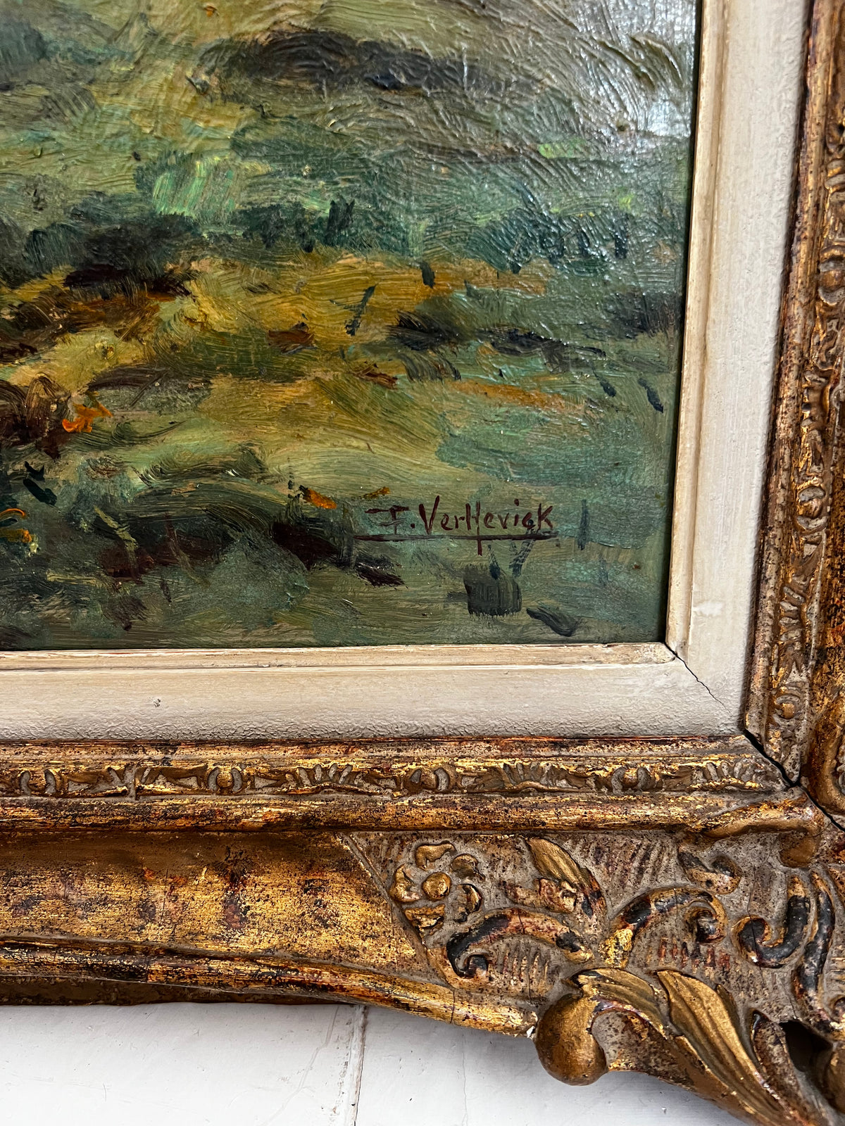 Large Belgian Landscape Oil Painting in beautiful frame