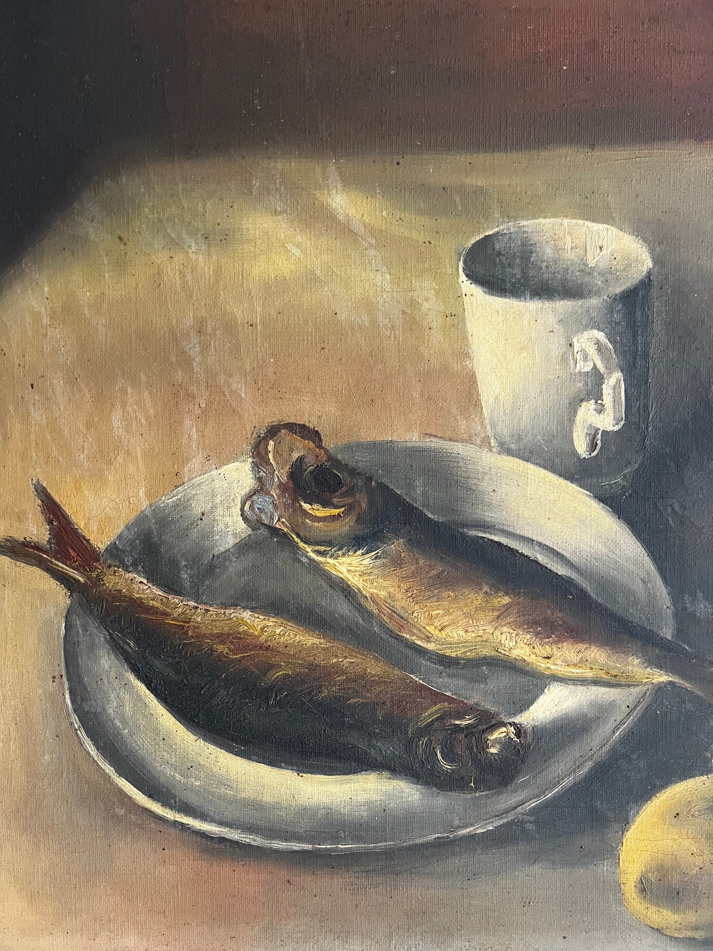 Large French Fish Still Life Oil Painting on Canvas