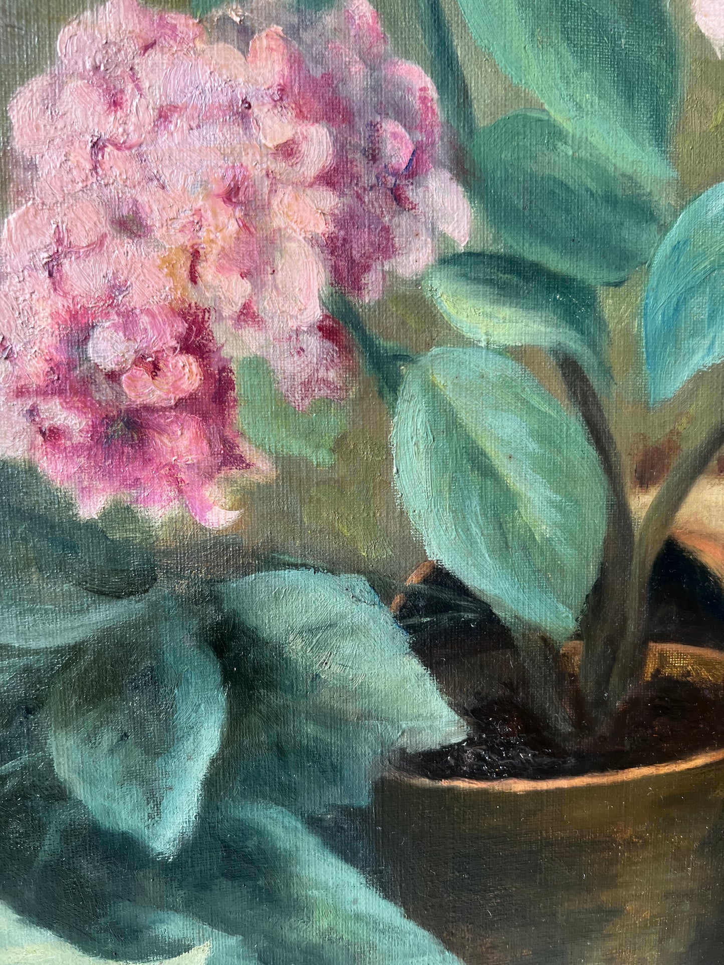 Large French Oil on Canvas Painting of Hydrangeas