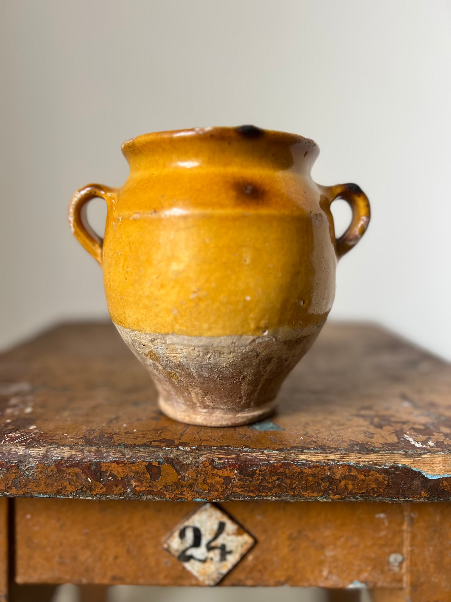 Tiny Rare Size French Antique Confit Pot