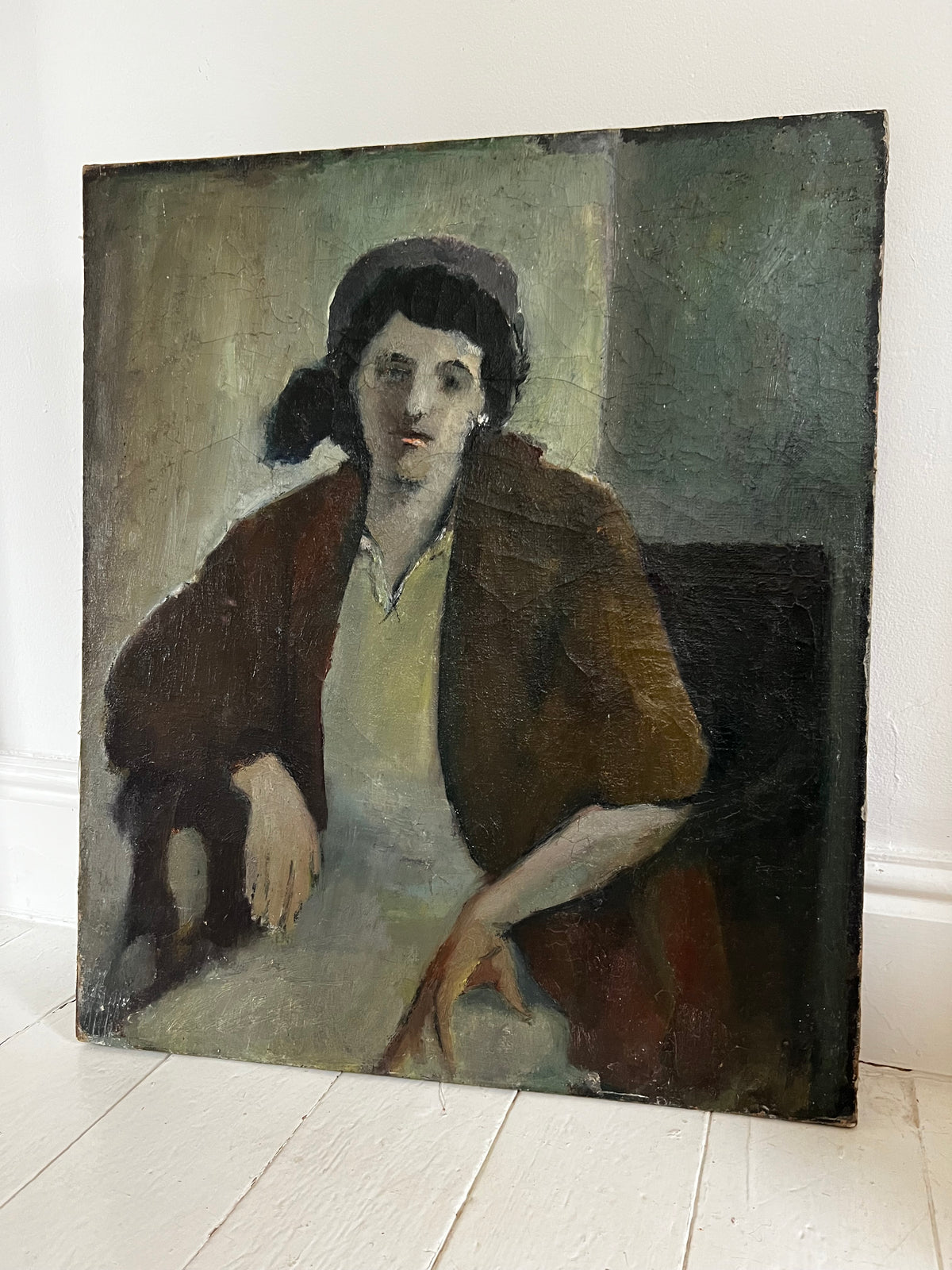 Large French Oil on Canvas Female Portrait