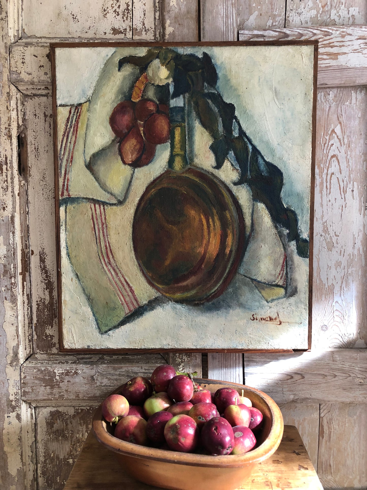 Large French Oil on Canvas Kitchen Painting