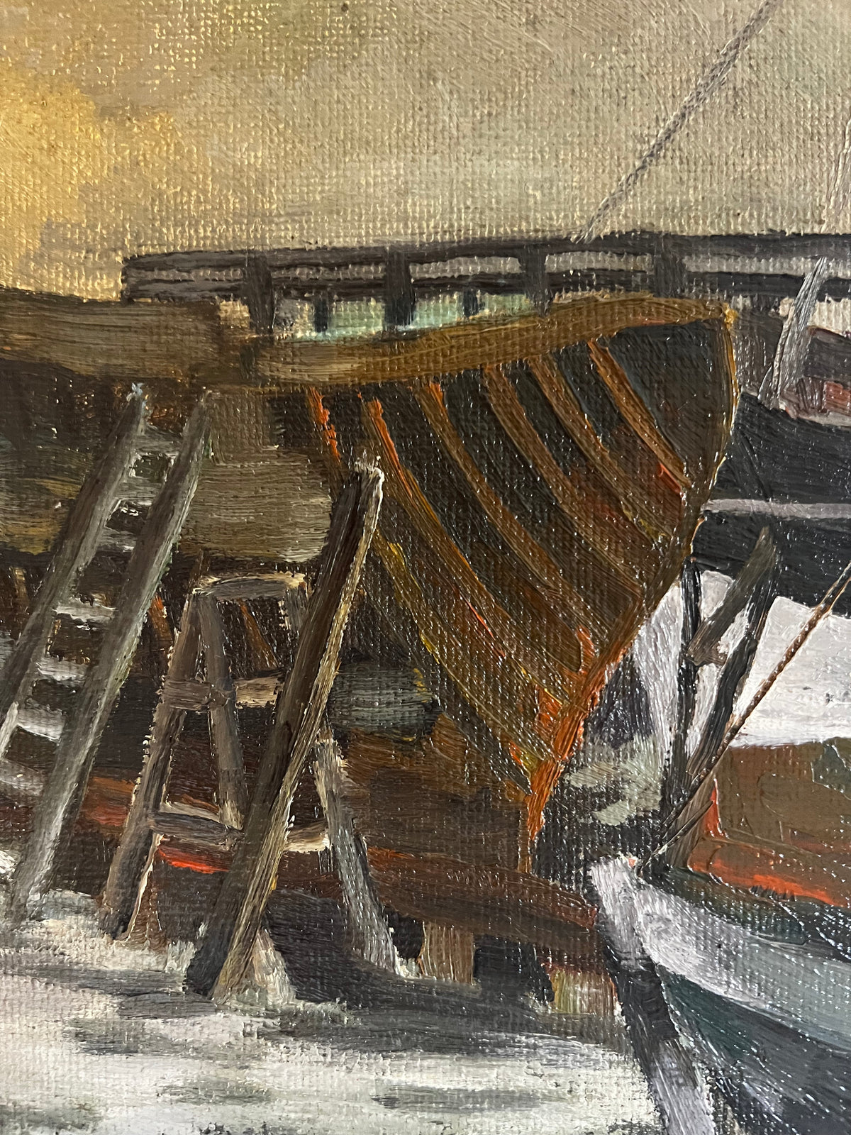 French Boats Oil Painting on Board