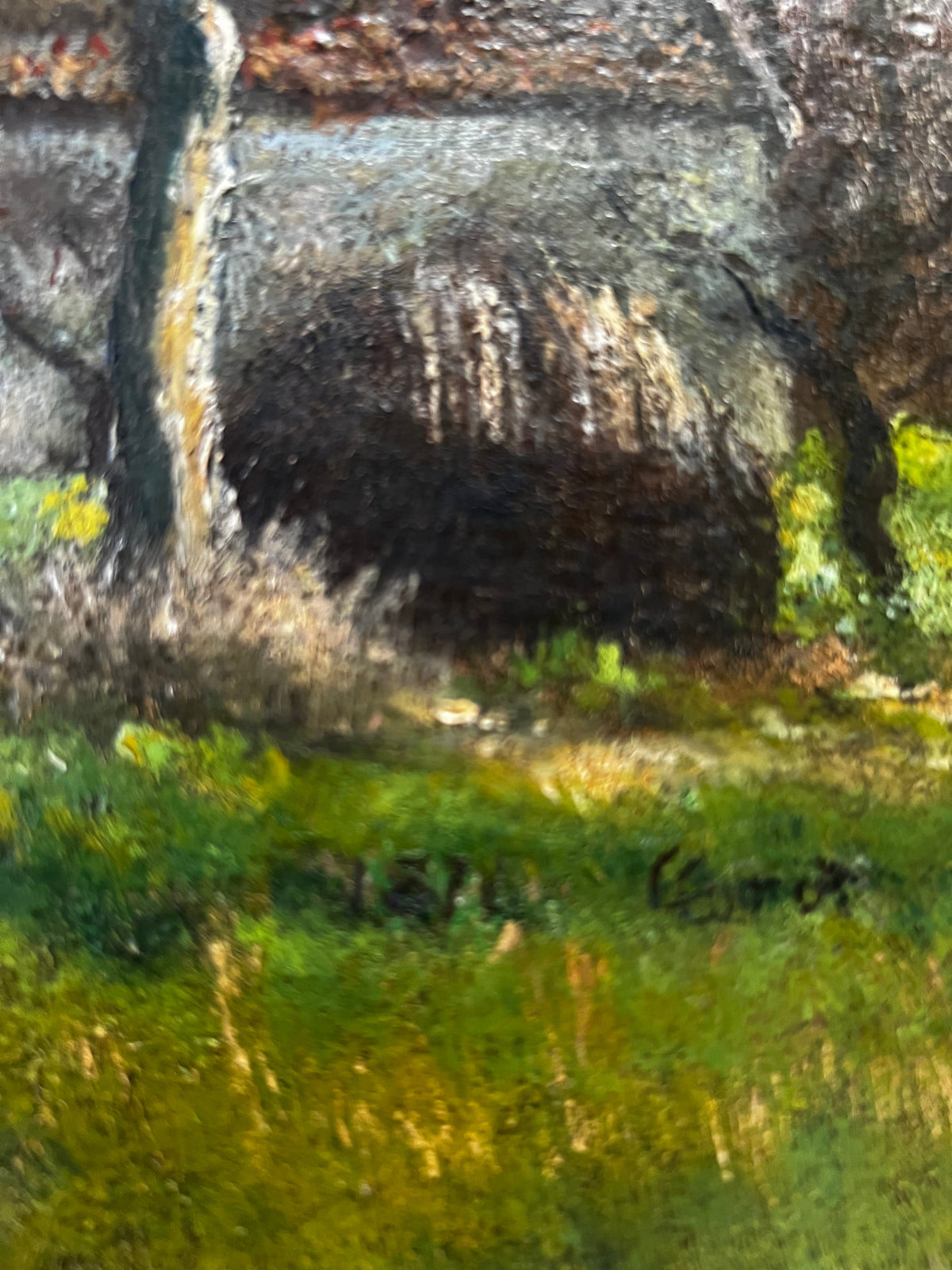 Beautiful French Antique Countryside oil painting on canvas dated 1876