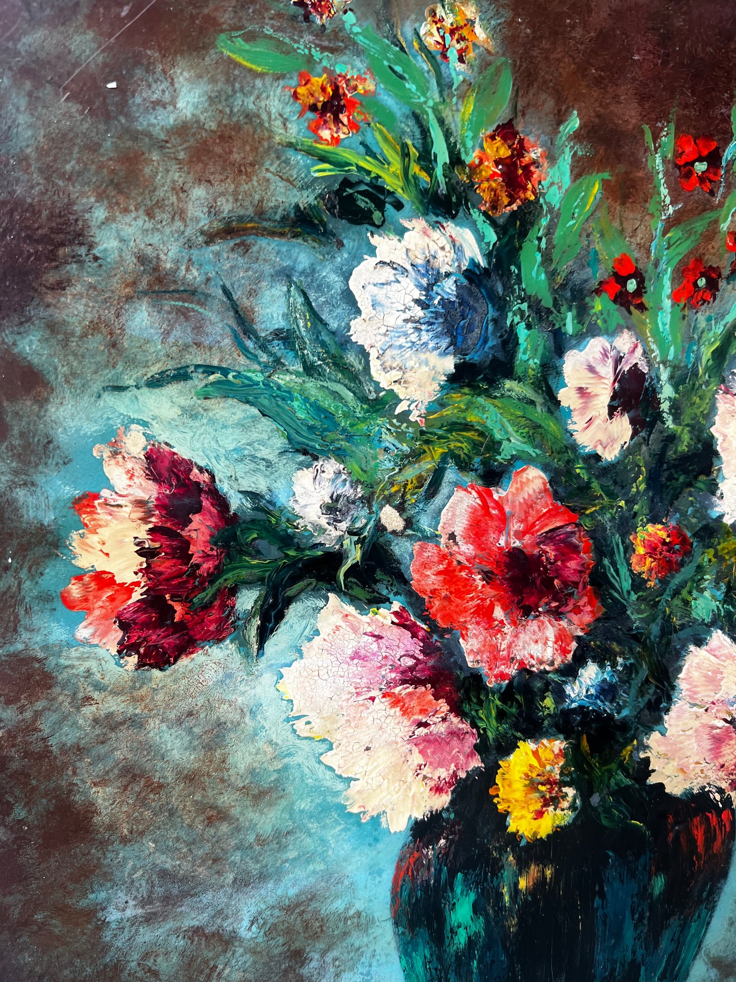 Beautiful Large French Floral Oil Painting
