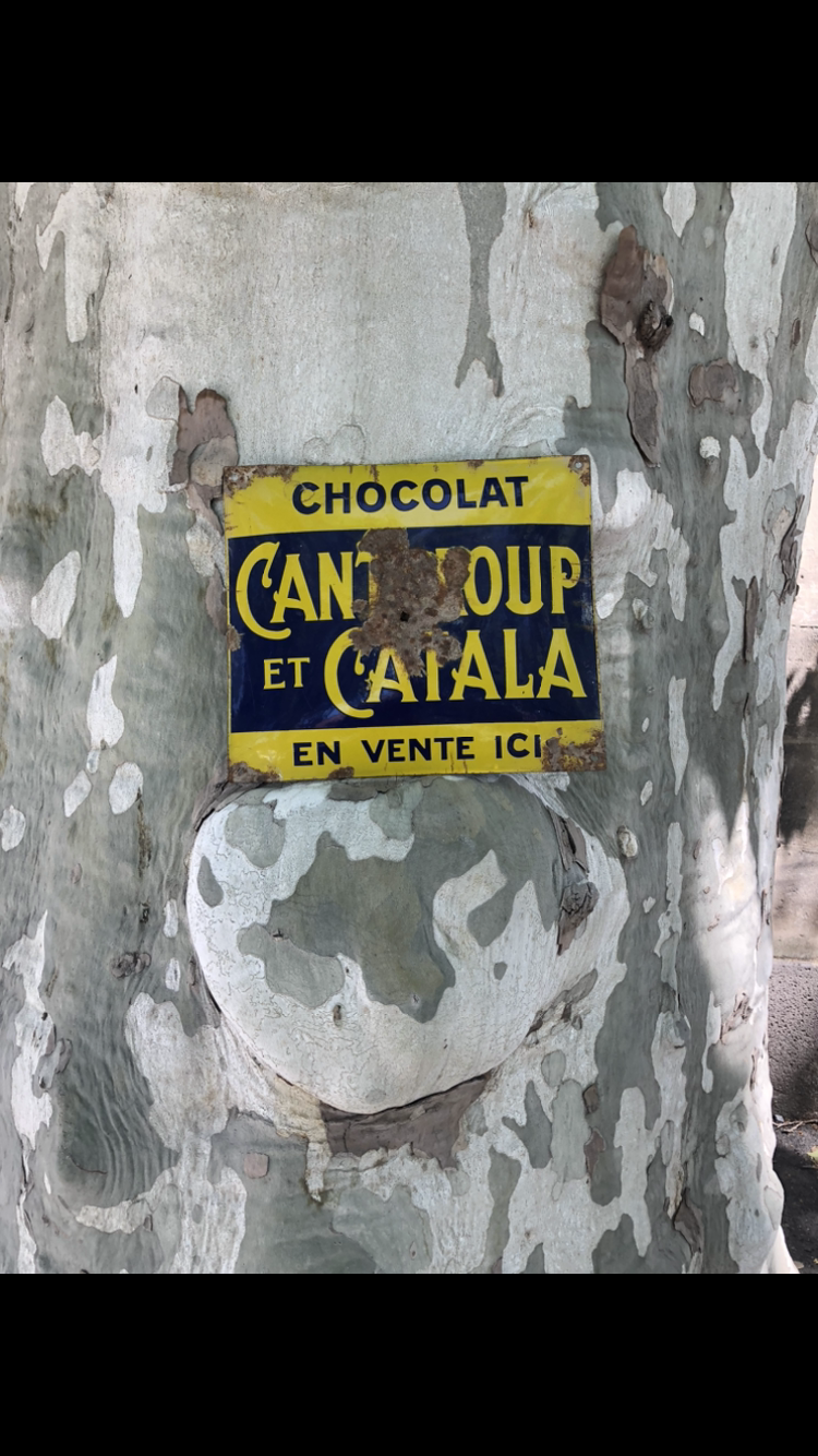 Original French Curved Enamel Chocolate Advertising Sign