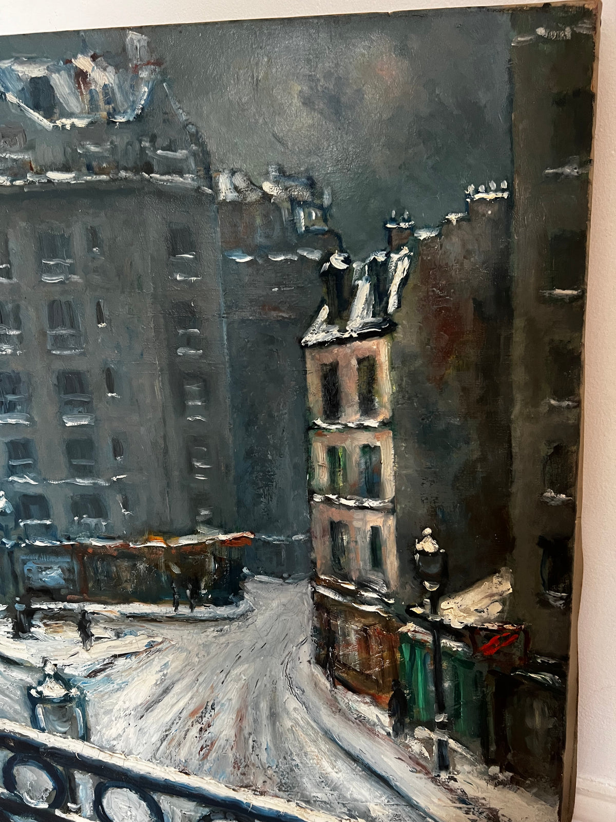 Large French Oil on Canvas Painting Paris 1946