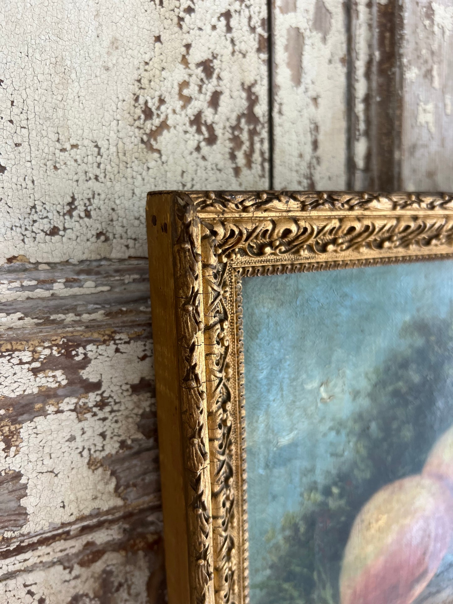 RESERVED FOR CARRIE Antique Framed Small oil Painting on canvas of Peaches dated 1892