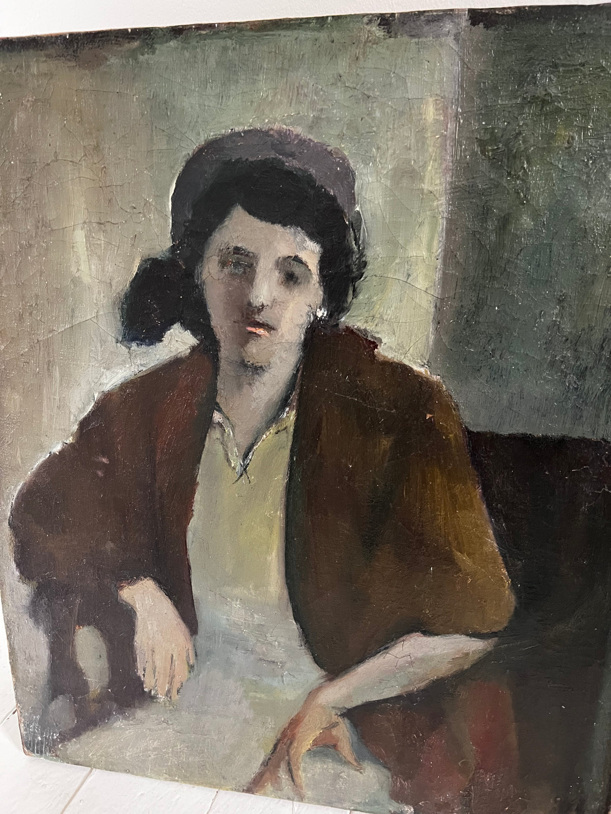 Large French Oil on Canvas Female Portrait