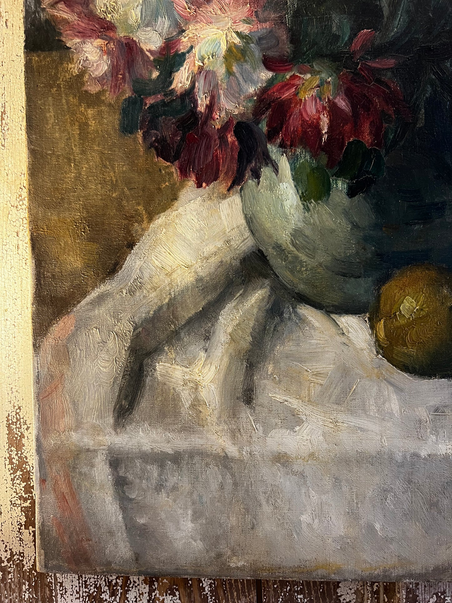 French 1930’s Still Life Oil Painting on Canvas Pears & Flowers