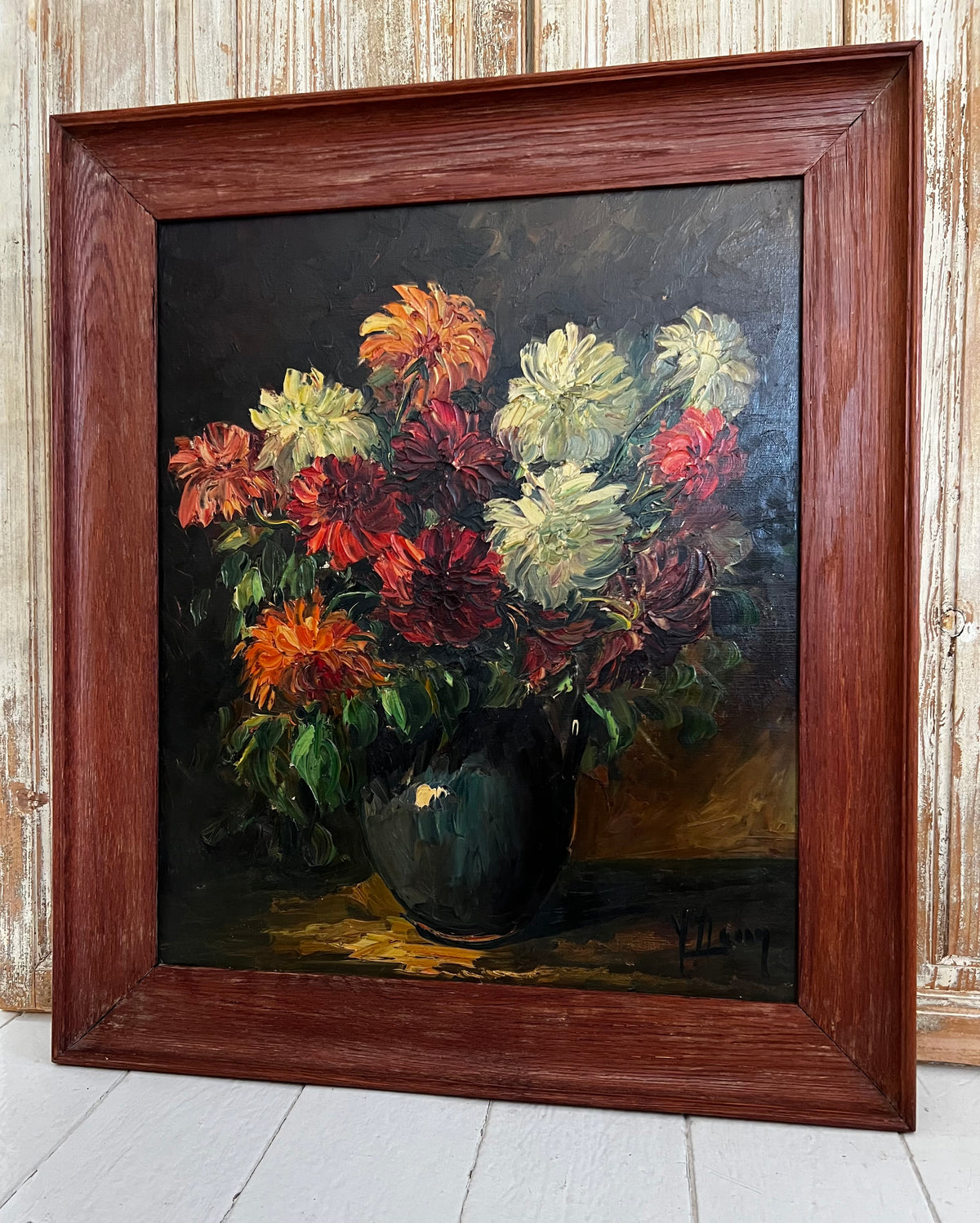 Large Framed French Oil on Canvas Floral Painting