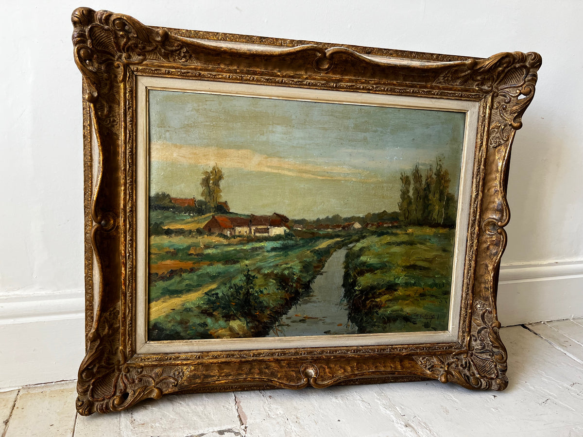 Large Belgian Landscape Oil Painting in beautiful frame