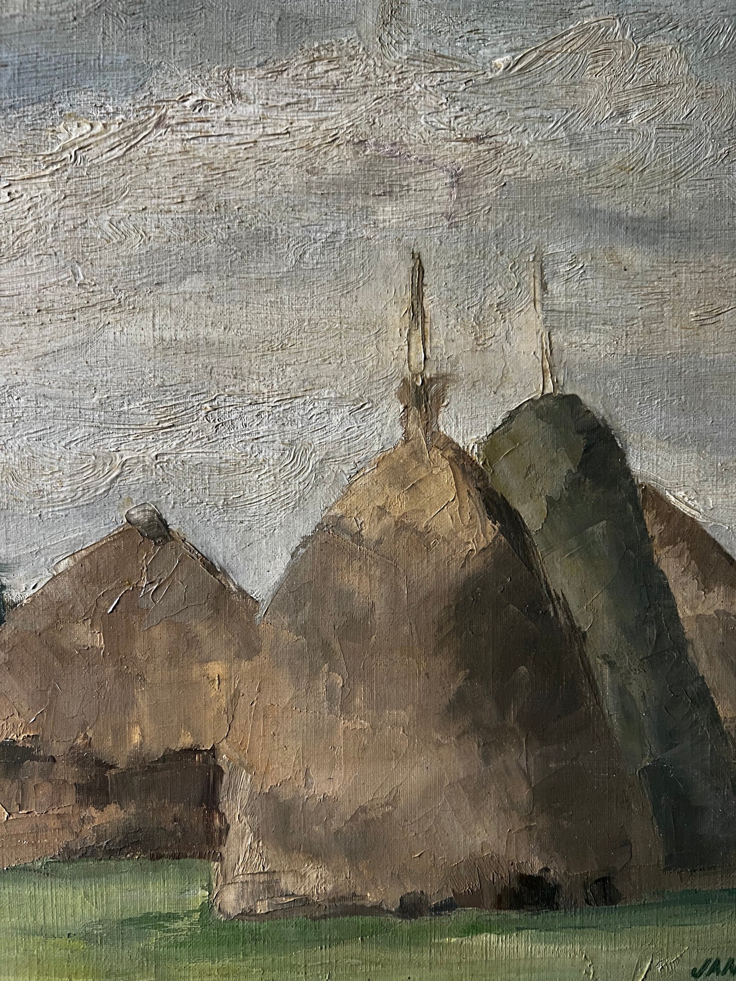 Belgian Oil on Canvas Painting of Haystacks by Jan De Maeyer