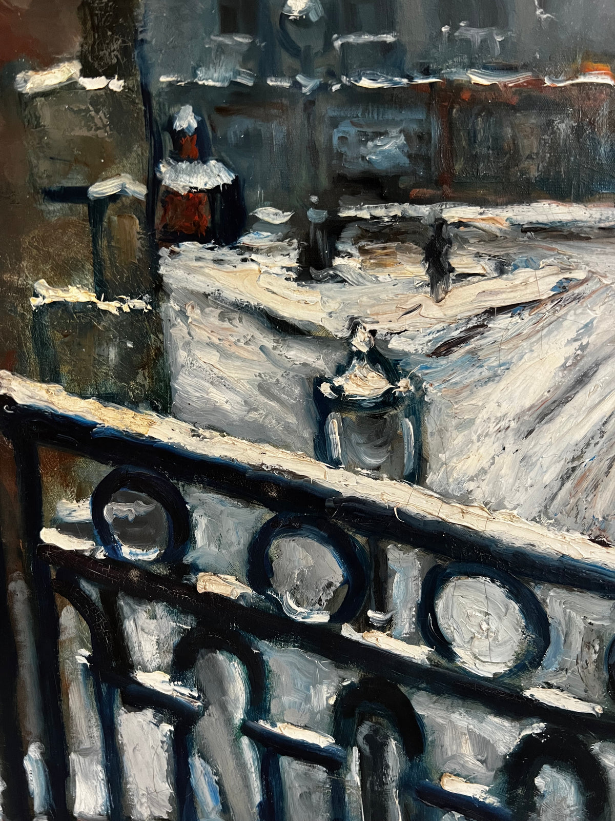 Large French Oil on Canvas Painting Paris 1946