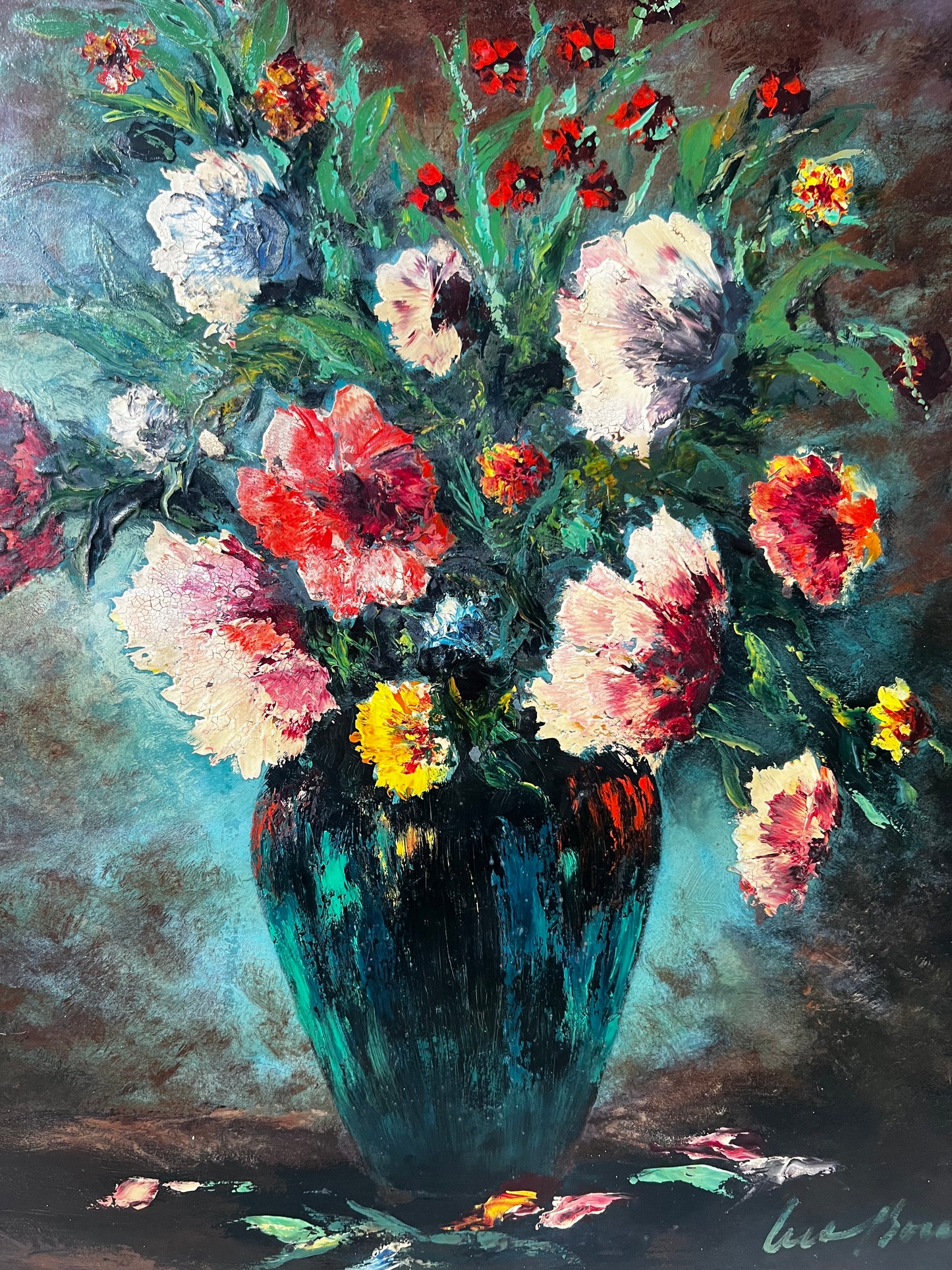 Beautiful Large French Floral Oil Painting