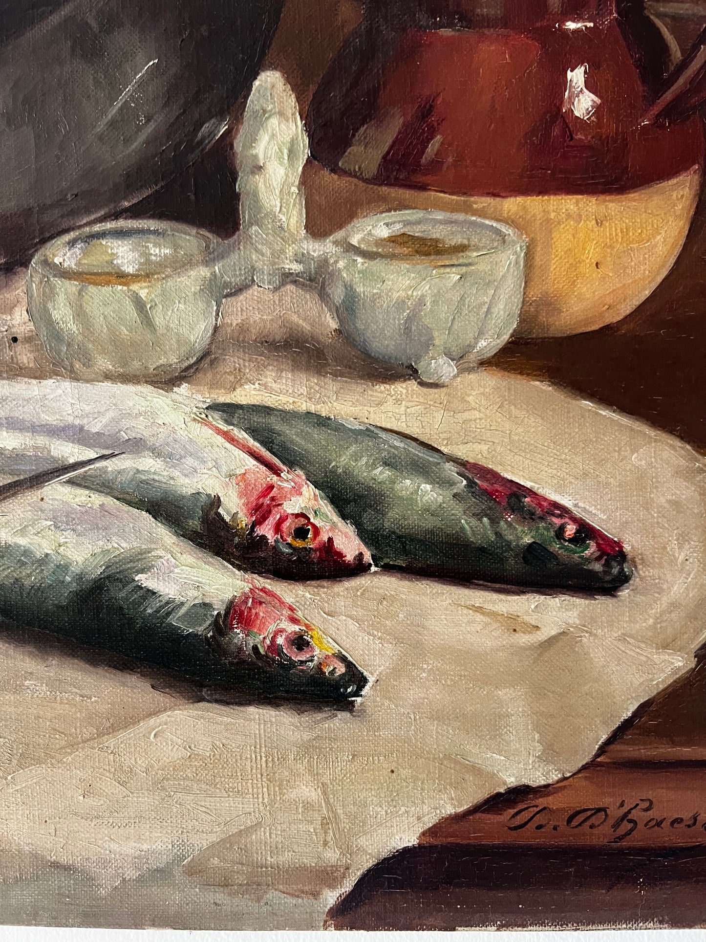 Stunning French Still Life Sardines Oil Painting on Canvas