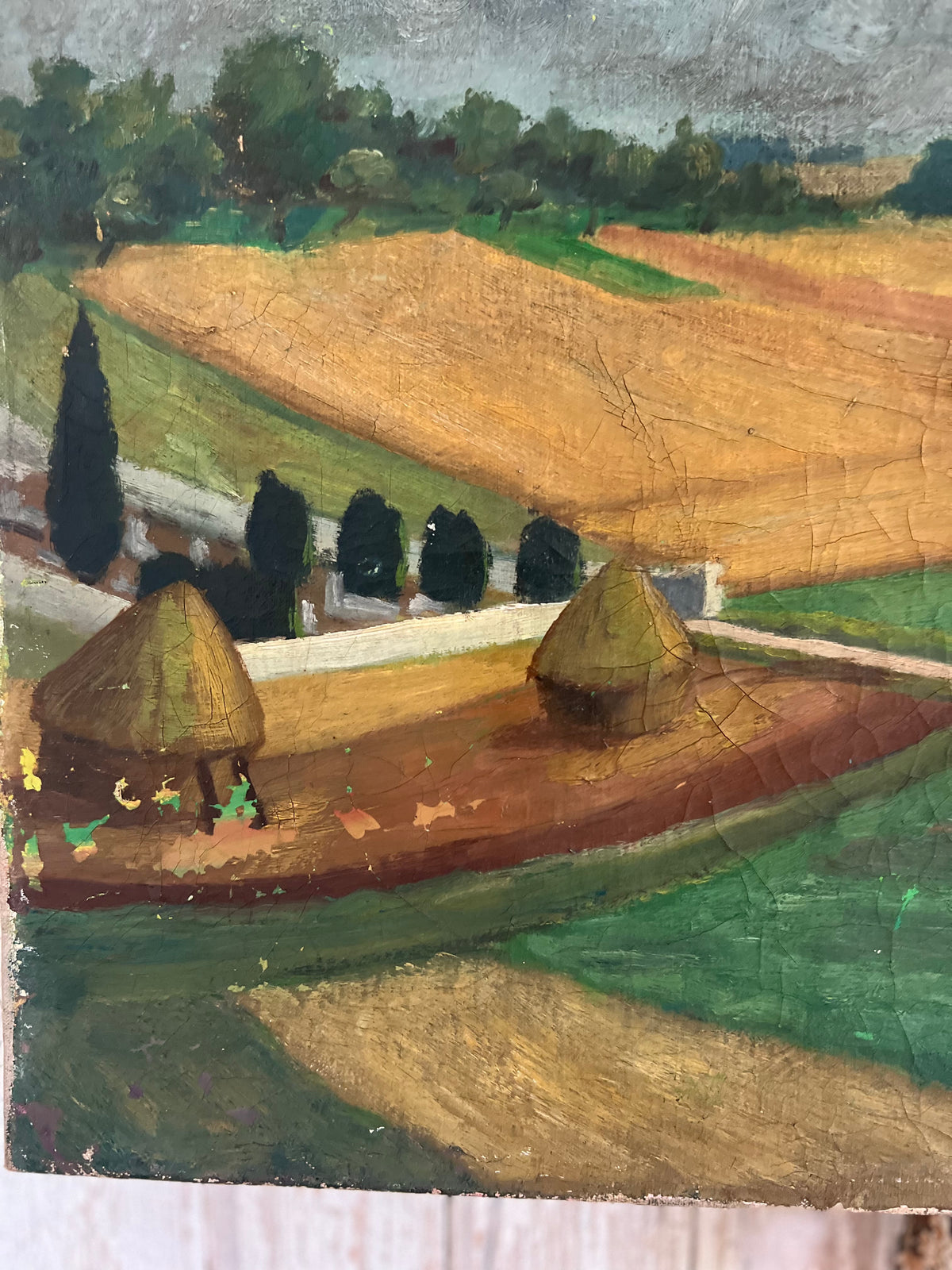 Vintage French Oil on Canvas Painting 1944
