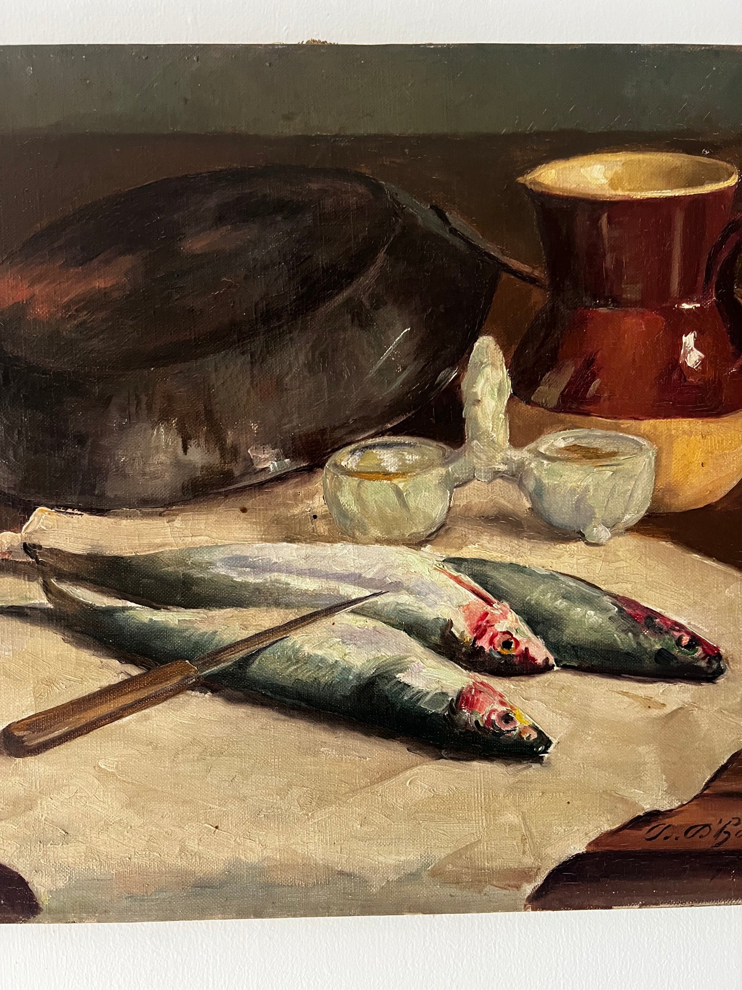 Stunning French Still Life Sardines Oil Painting on Canvas