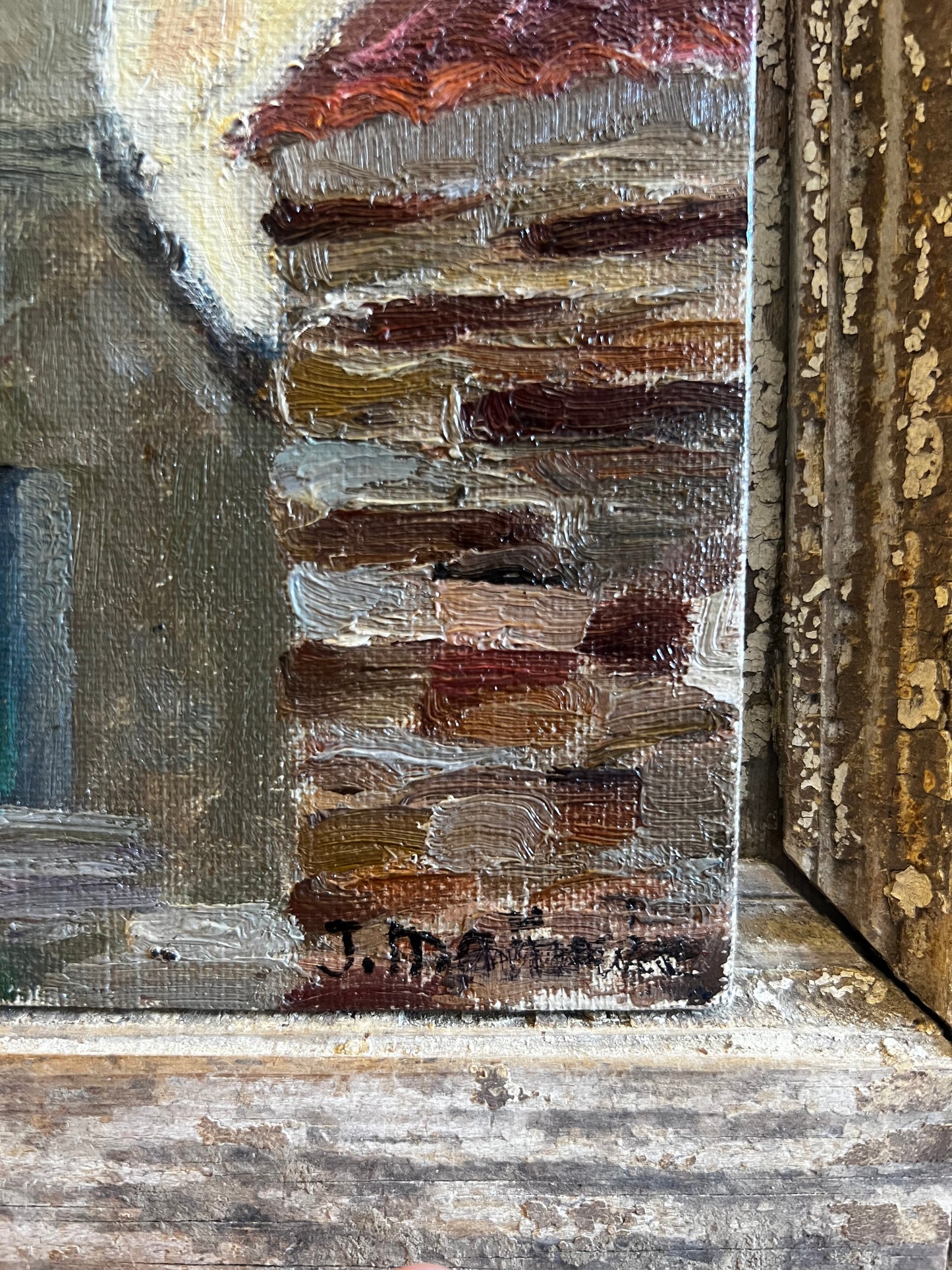 Vintage French Oil on Board Painting ‘ Roof Tops ‘