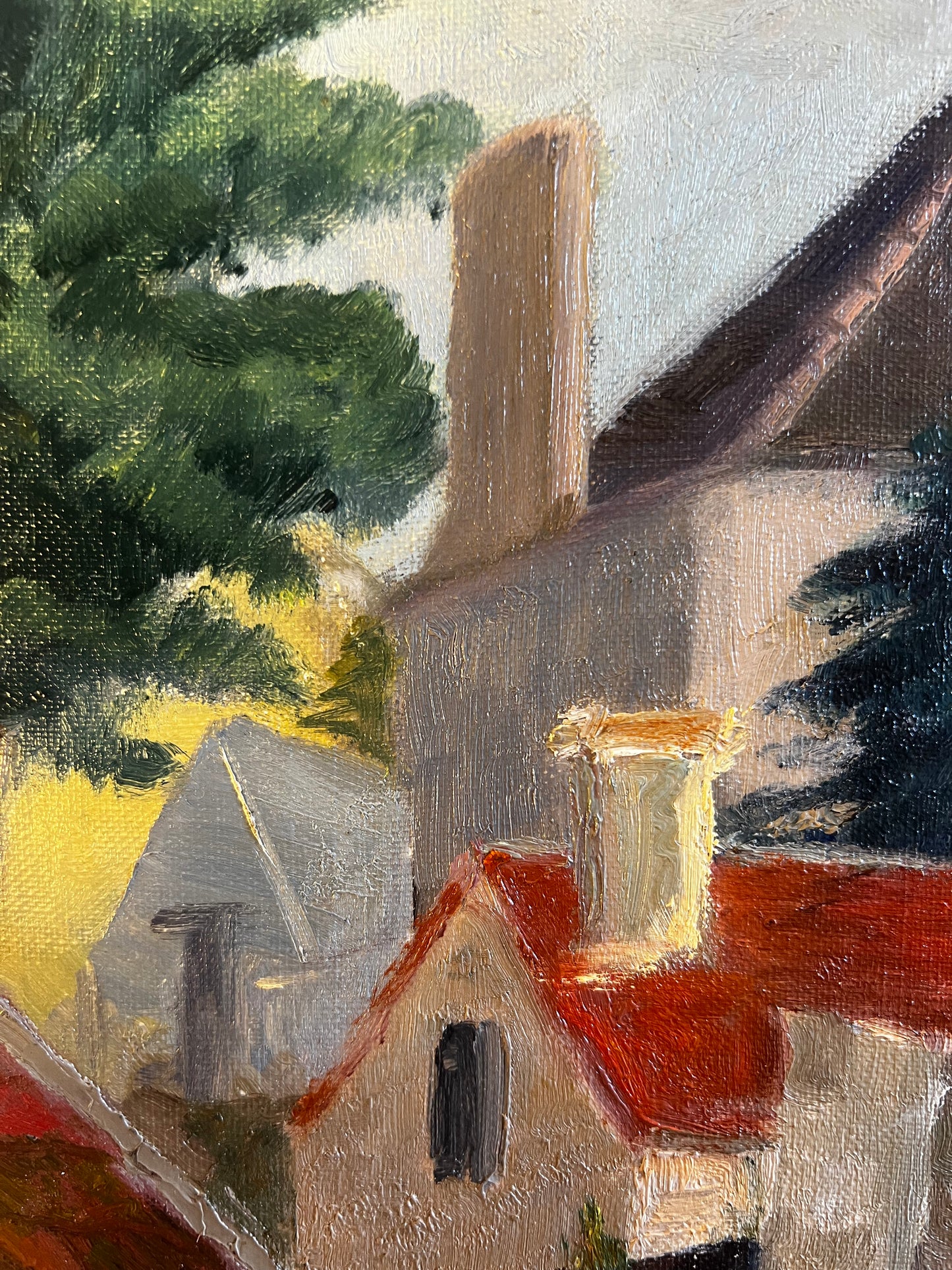 Vintage French Oil on Board Painting ‘ Roof Tops ‘