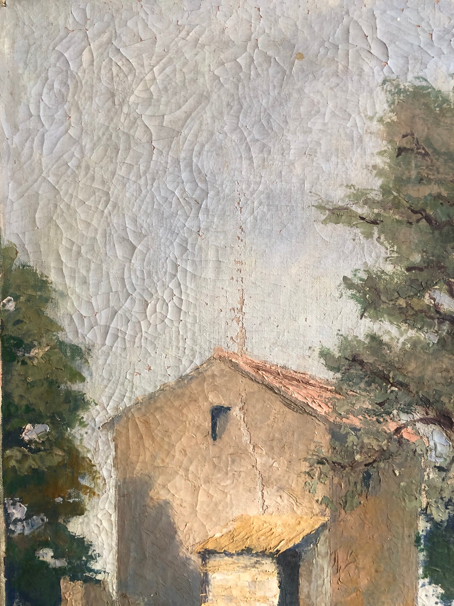 French 1930’s Provence Landscape Oil on Canvas Painting