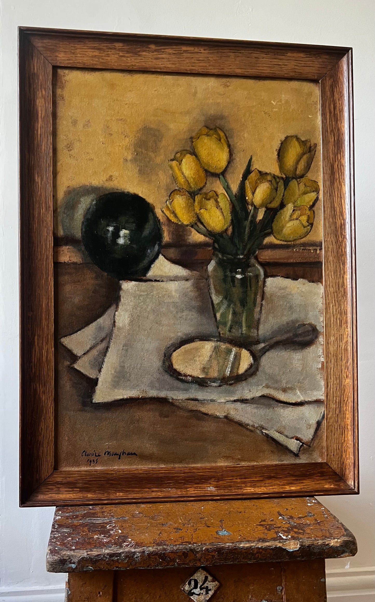 Beautiful Large Still Life Tulips Oil Painting by Clarice Mangham 1935