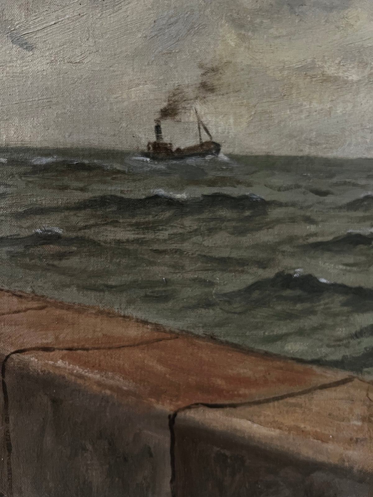 Large British Oil on Canvas Painting ‘Windy Seaside’