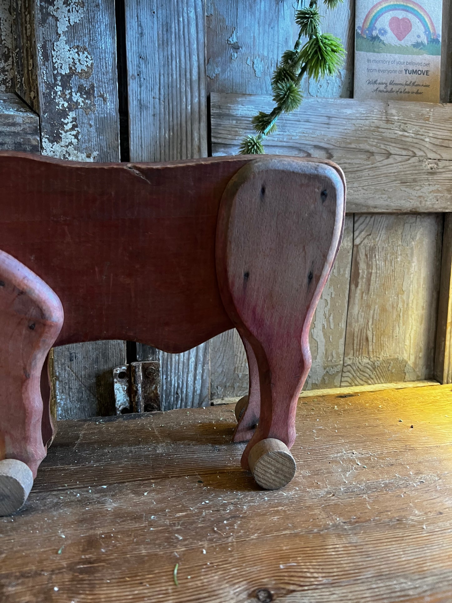 Vintage French Wooden Cow on wheels