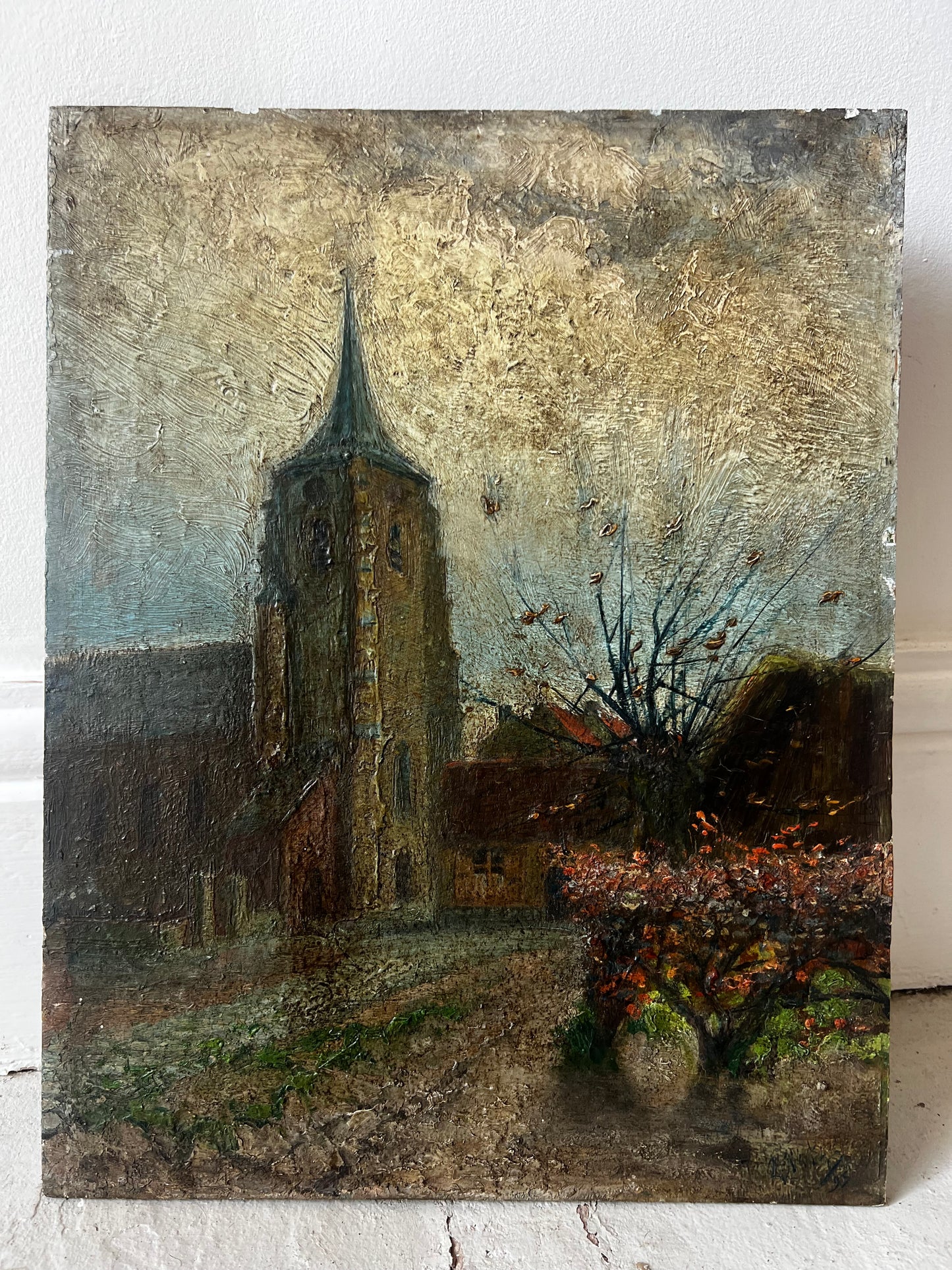 RESERVED Antique French Dark Oil Painting 1893