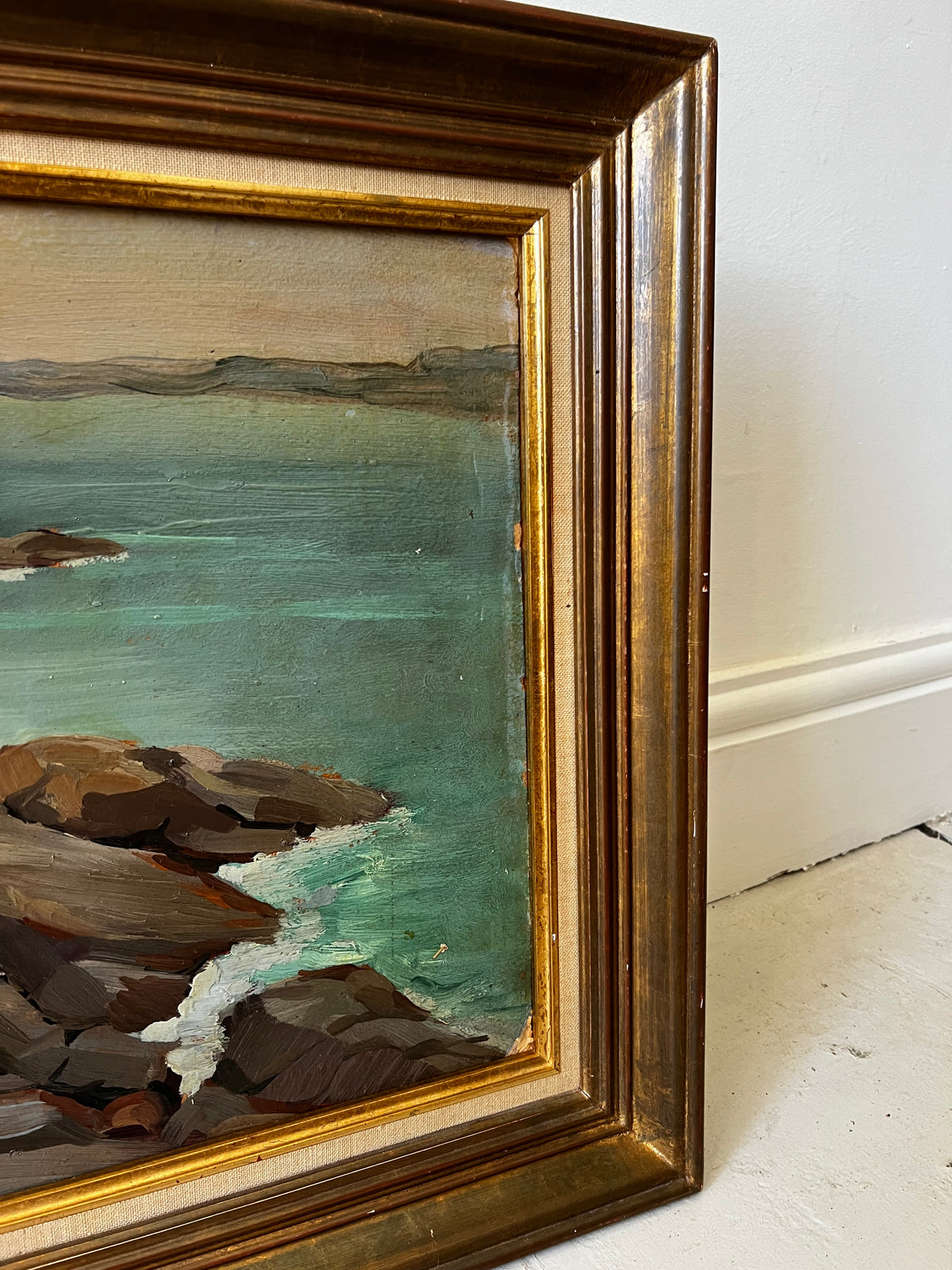 Large French Seascape Oil Painting in period frame