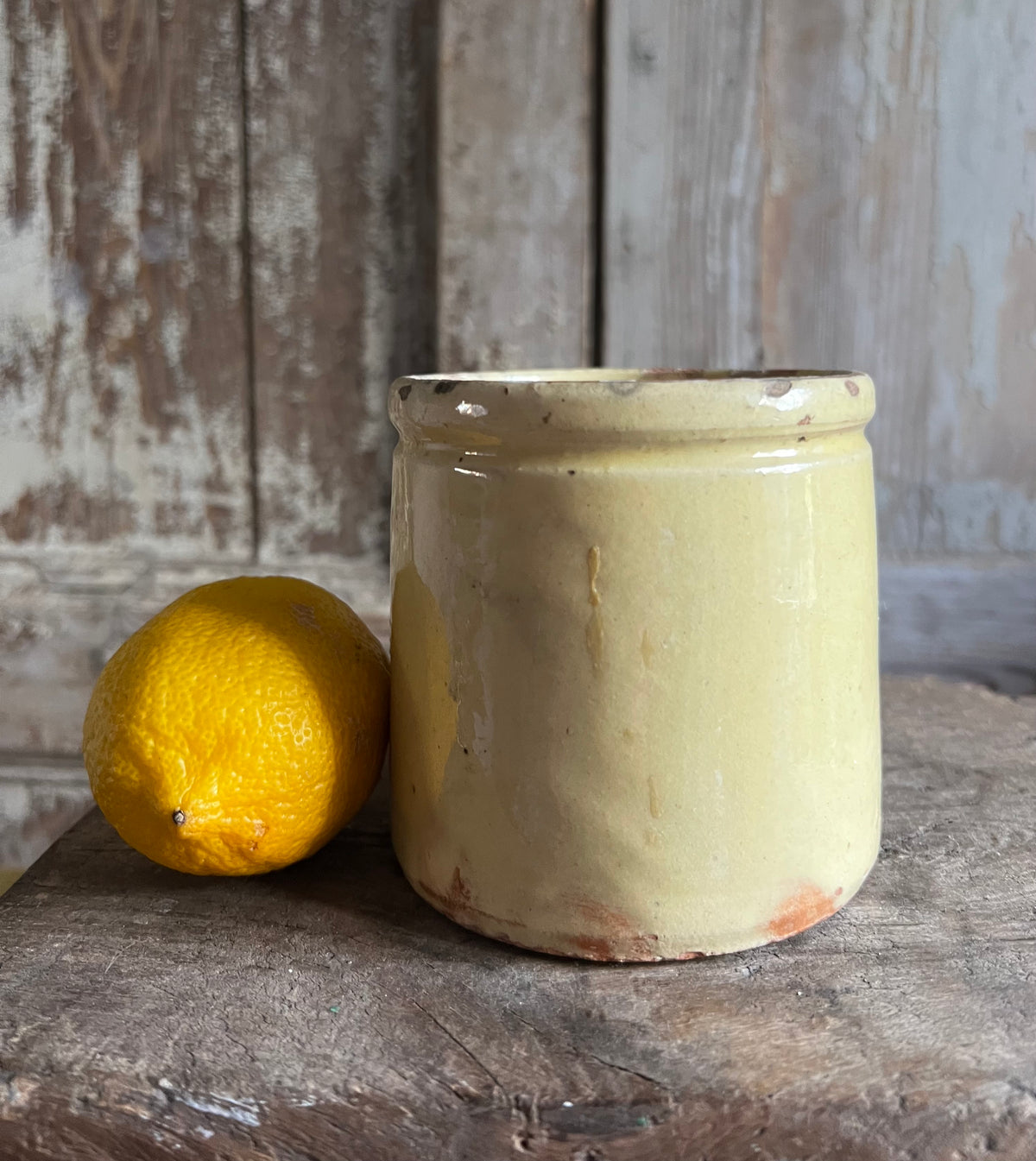 French Antique Yellow Confiture Pot