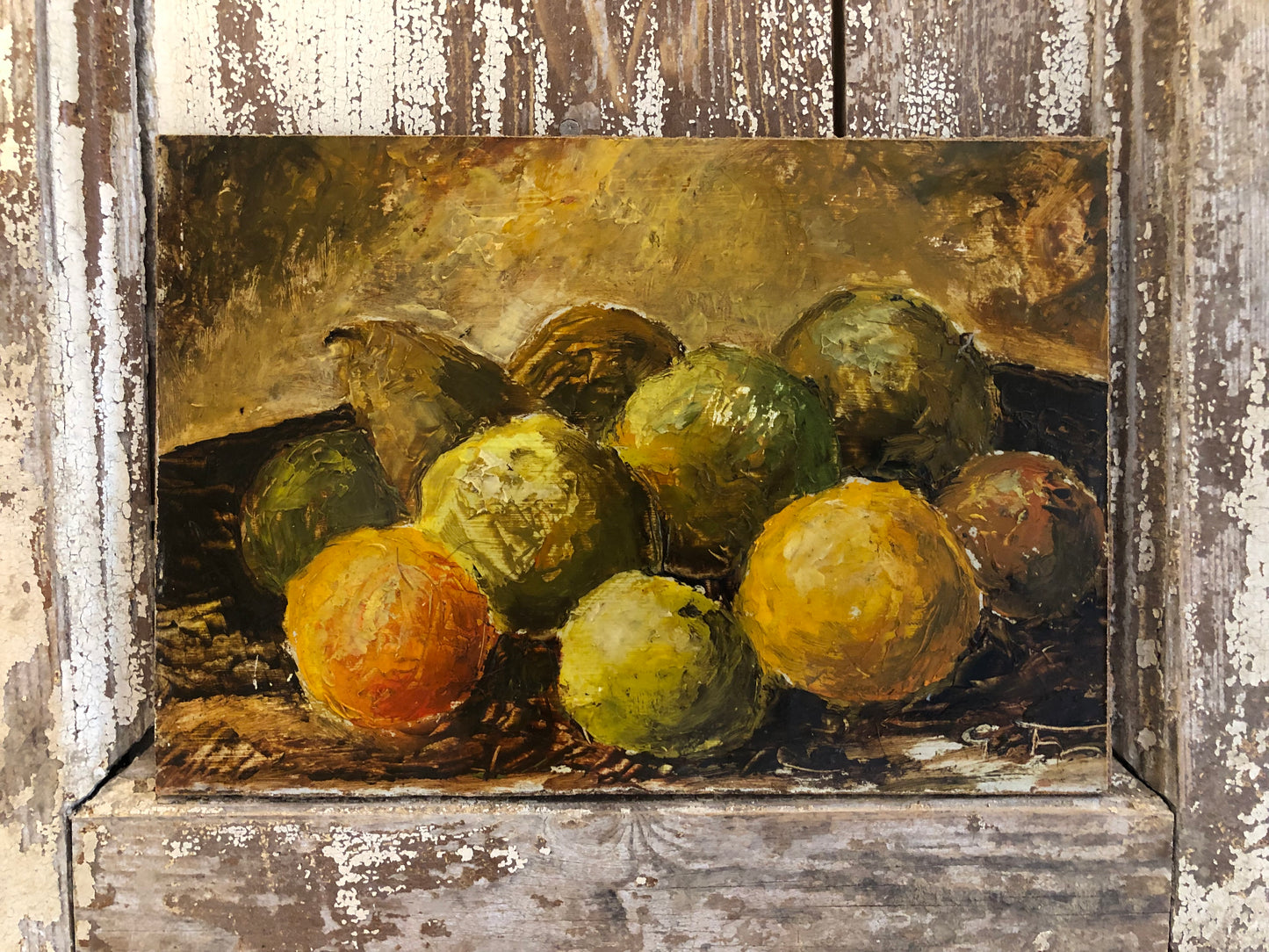 French small acrylic still life painting of fruit