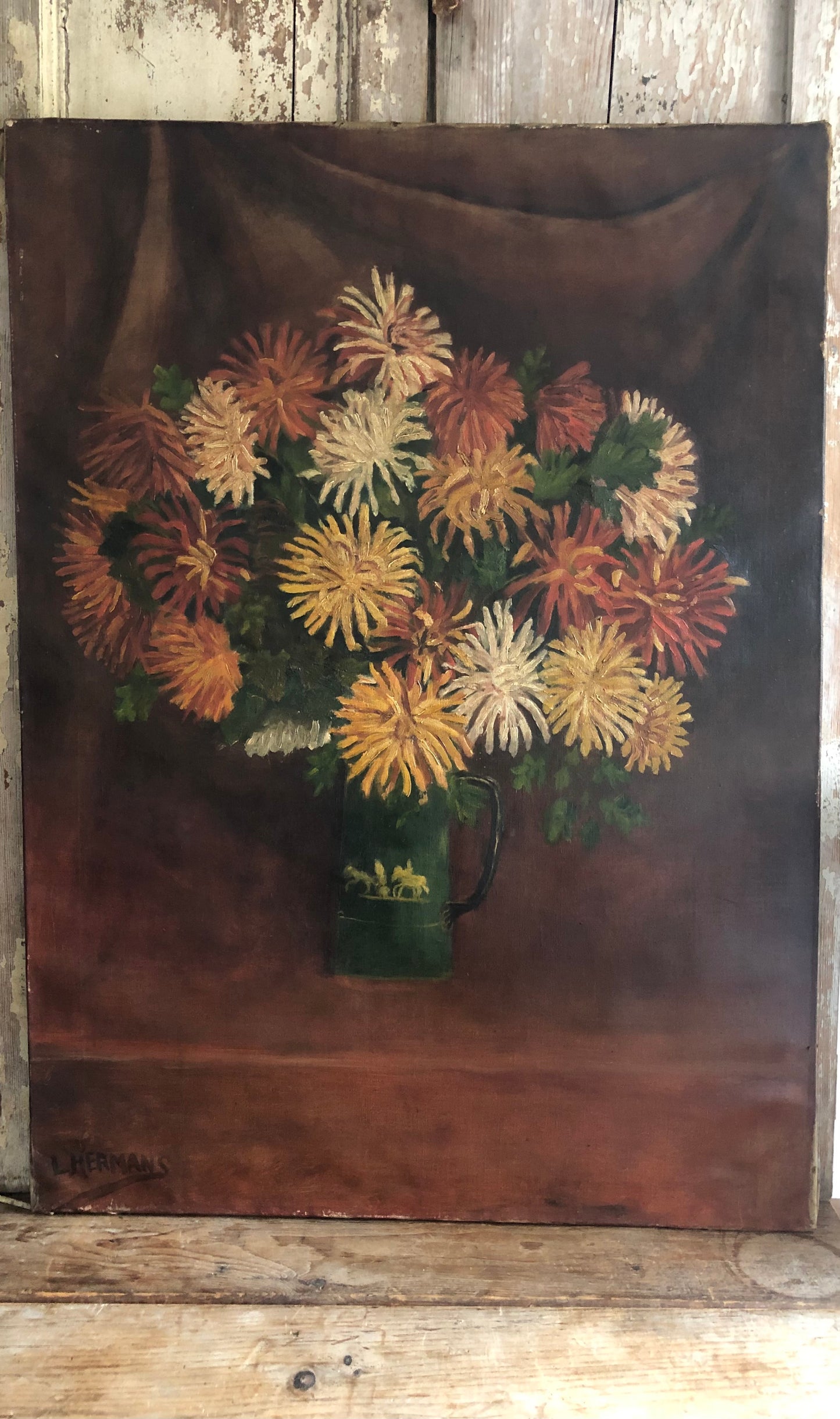 A very large Belgian Floral Oil on canvas Painting