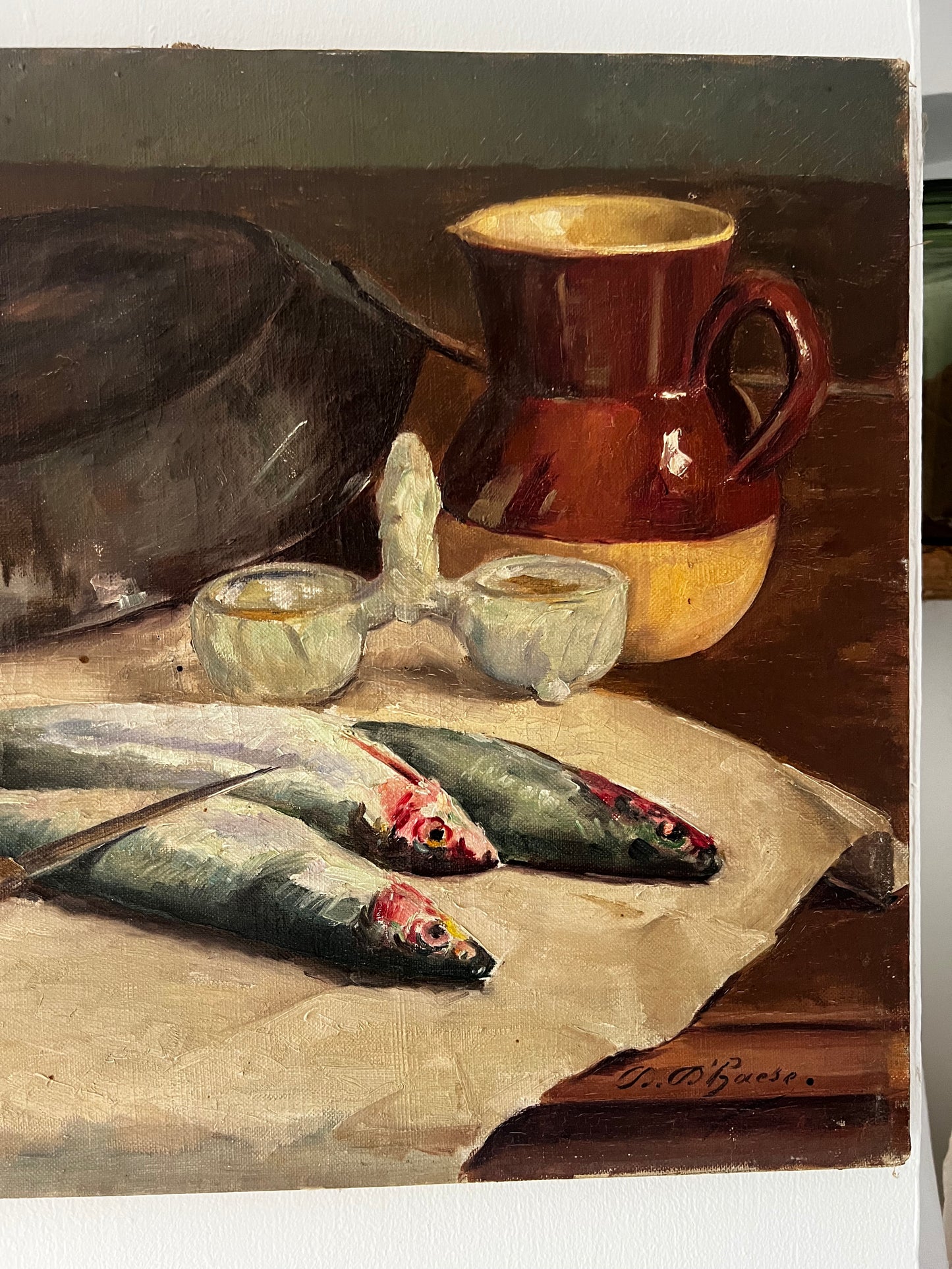 Stunning French Still Life Sardines Oil Painting on Canvas