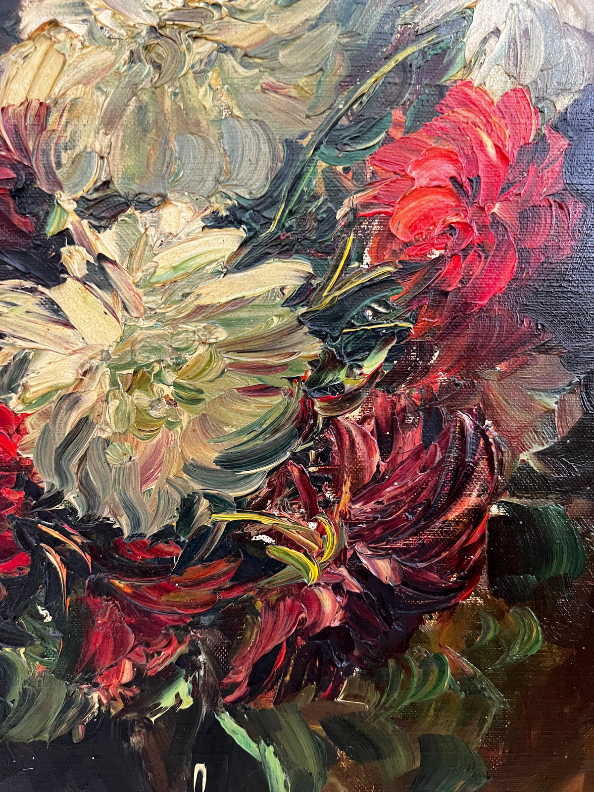 Large Framed French Oil on Canvas Floral Painting