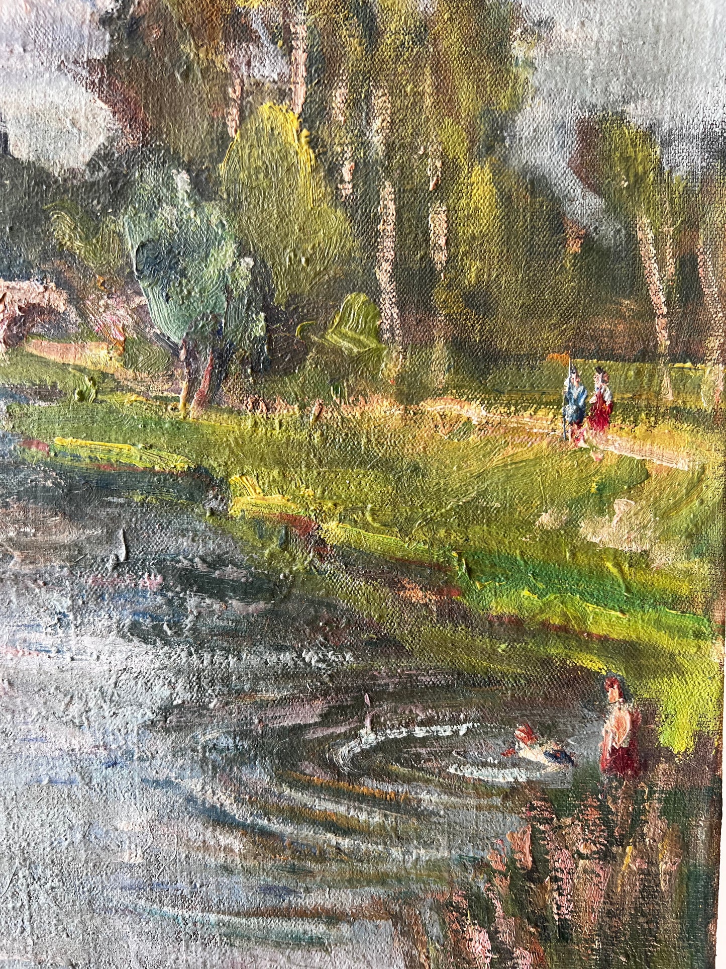 Large French Oil on Canvas Landscape Painting Dated 1944