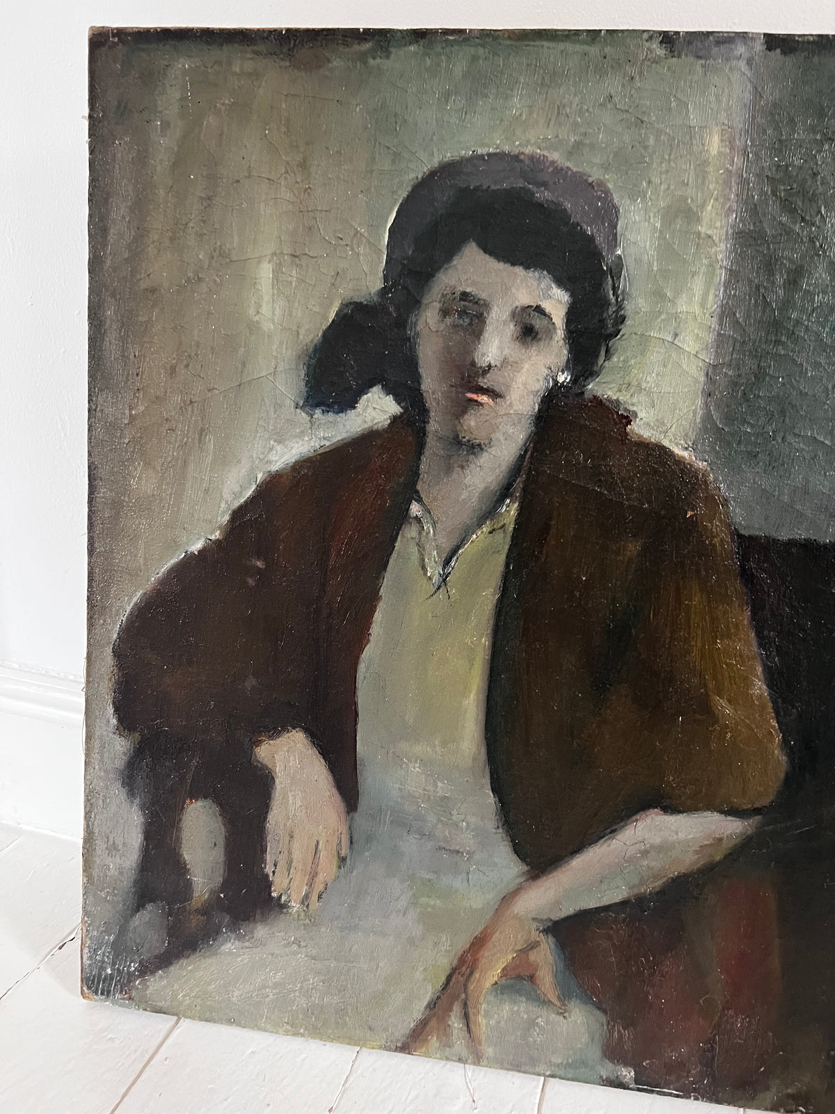 Large French Oil on Canvas Female Portrait