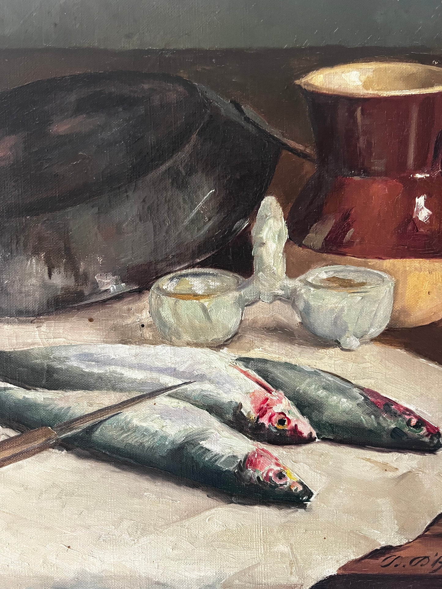 Stunning French Still Life Sardines Oil Painting on Canvas