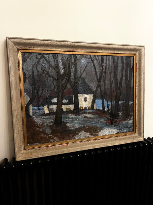 Large Framed Swedish Oil on Canvas Mid Century Painting