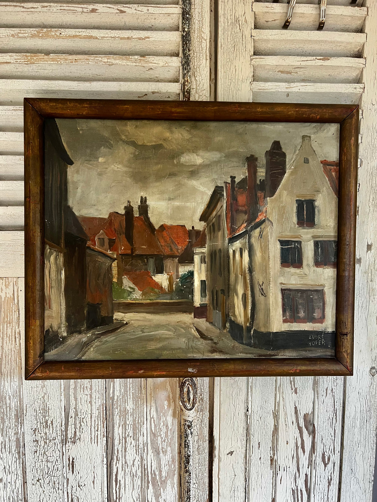 Antique Belgian Oil on Canvas Bruges 1926 by Andre Hoffer