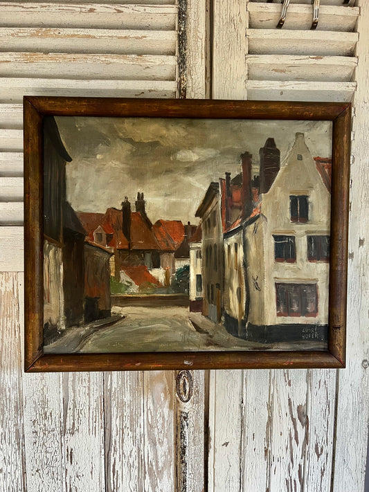 Antique Belgian Oil on Canvas Bruges 1926 by Andre Hoffer