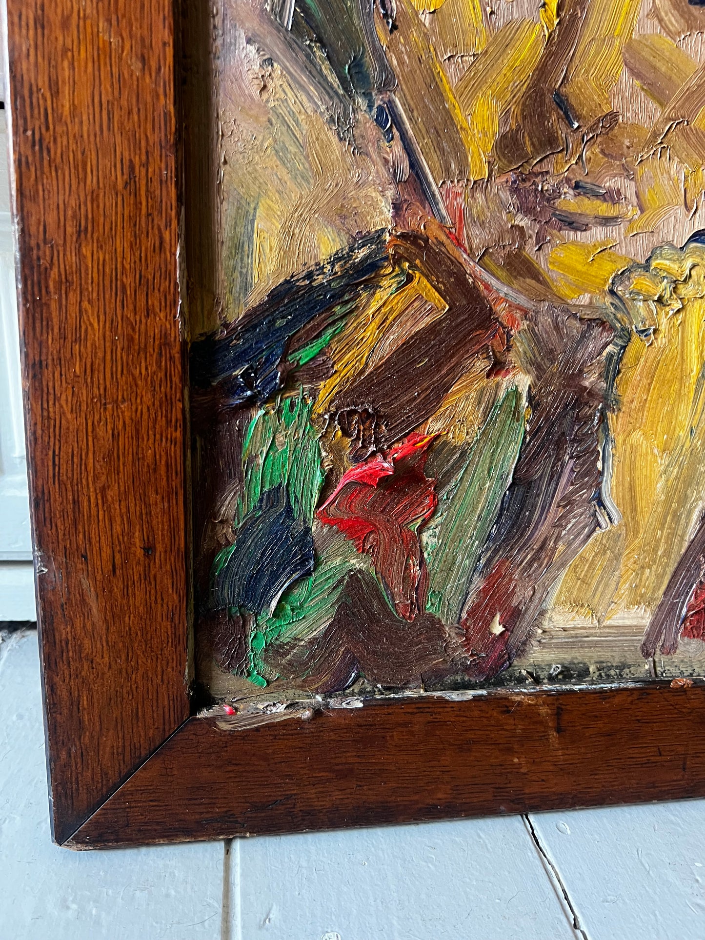 Mid Century Expressionist Female Portrait thick impasto Painting
