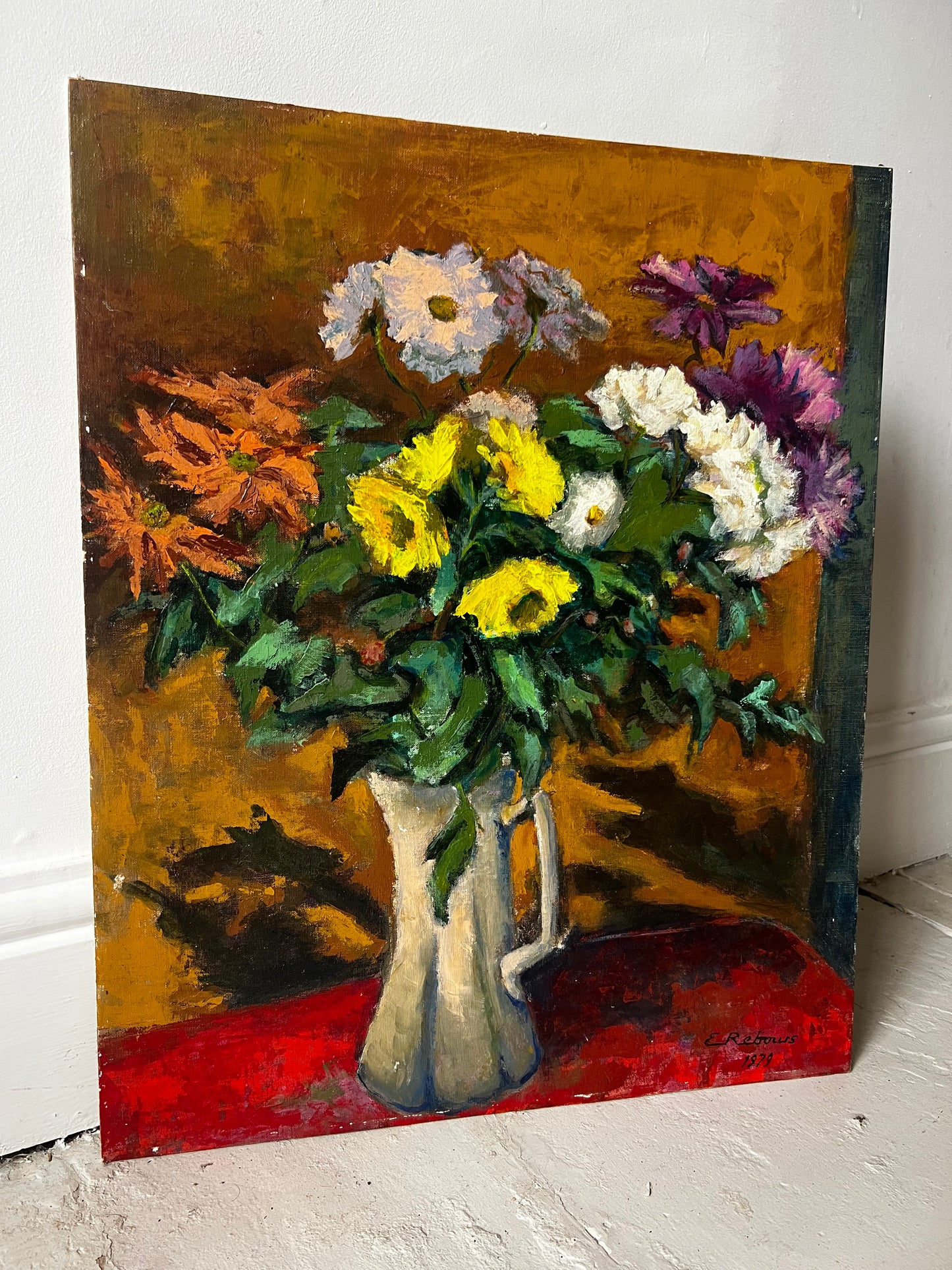 Large Vintage French Floral Oil Painting